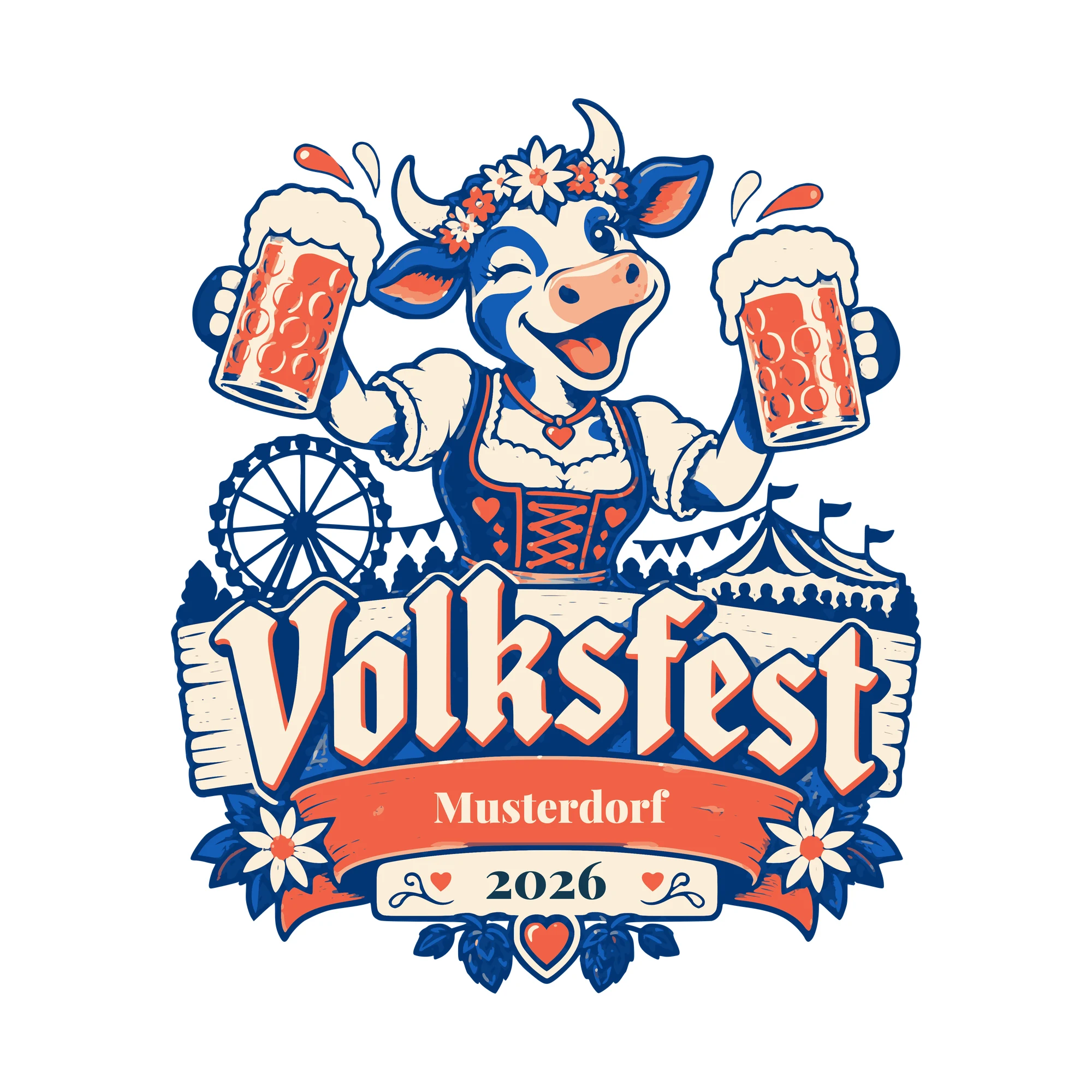 Bügelbild Volksfest mit Ort und Jahr als Grafik auf weißem Hintergrund (BB011255)
