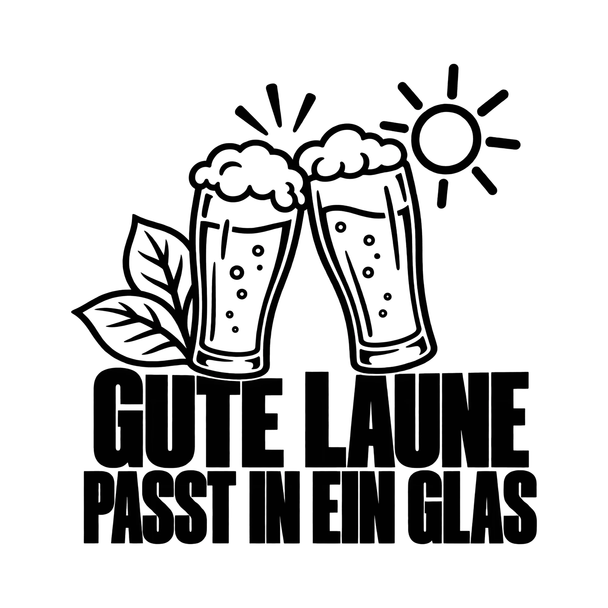 Bügelbild GUTE LAUNE PASST IN EIN GLAS als Grafik auf weißem Hintergrund (BB014341)