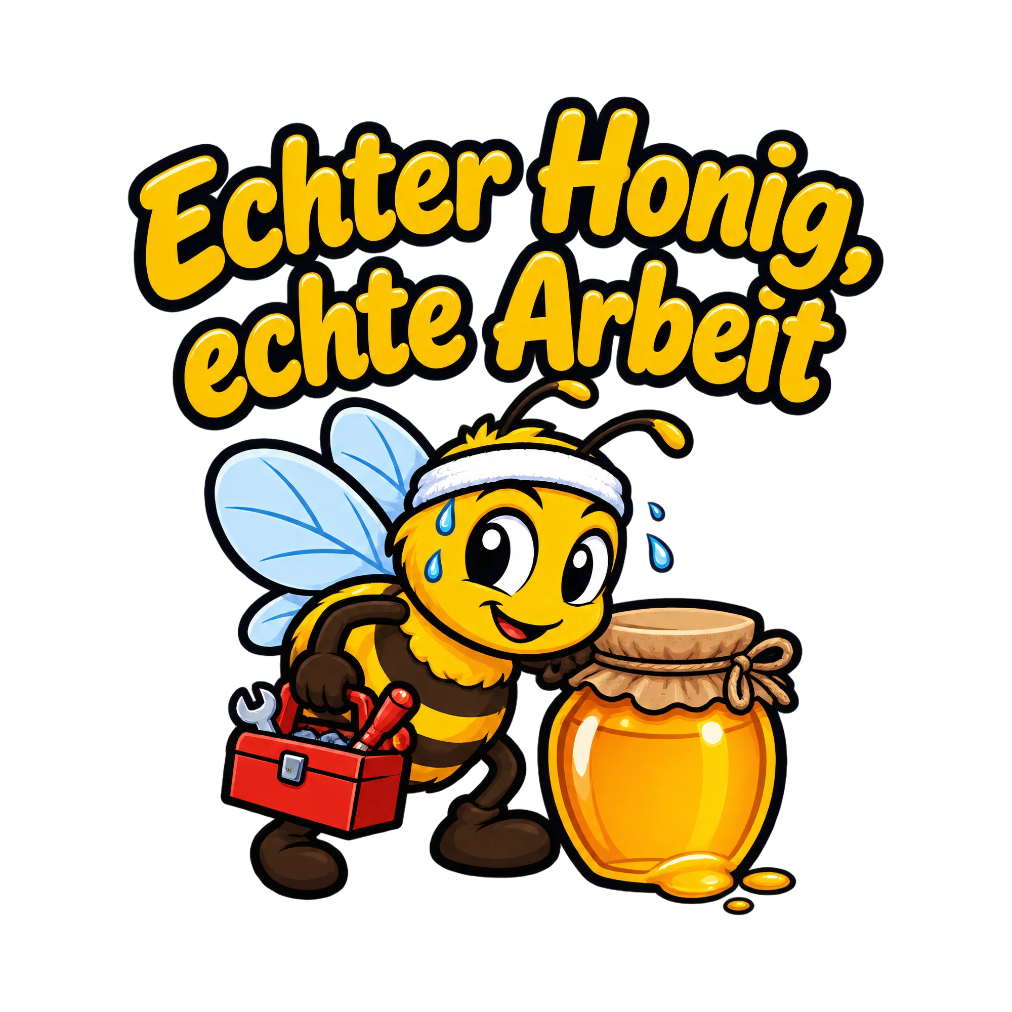 Bügelbild Echter Honig, echte Arbeit als Grafik auf weißem Hintergrund (BB019312)