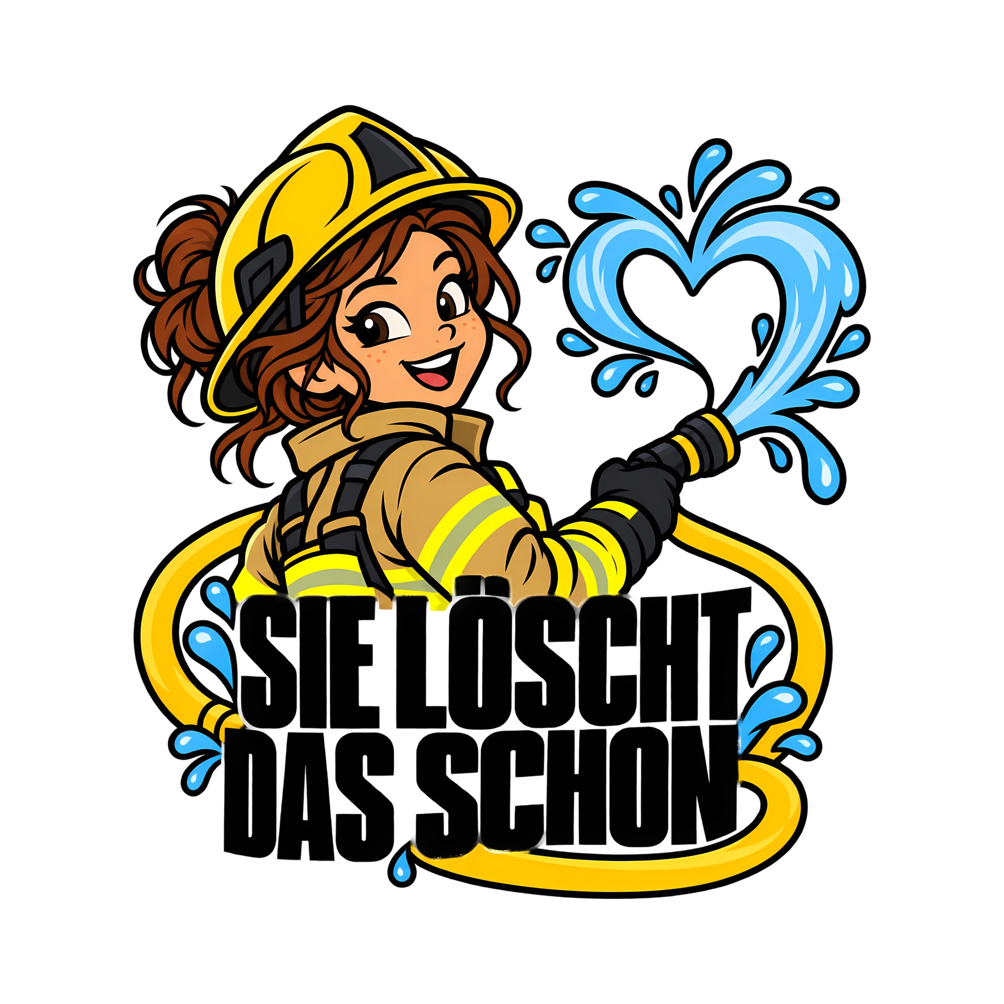 Bügelbild SIE LÖSCHT DAS SCHON als Grafik auf weißem Hintergrund (BB014179)