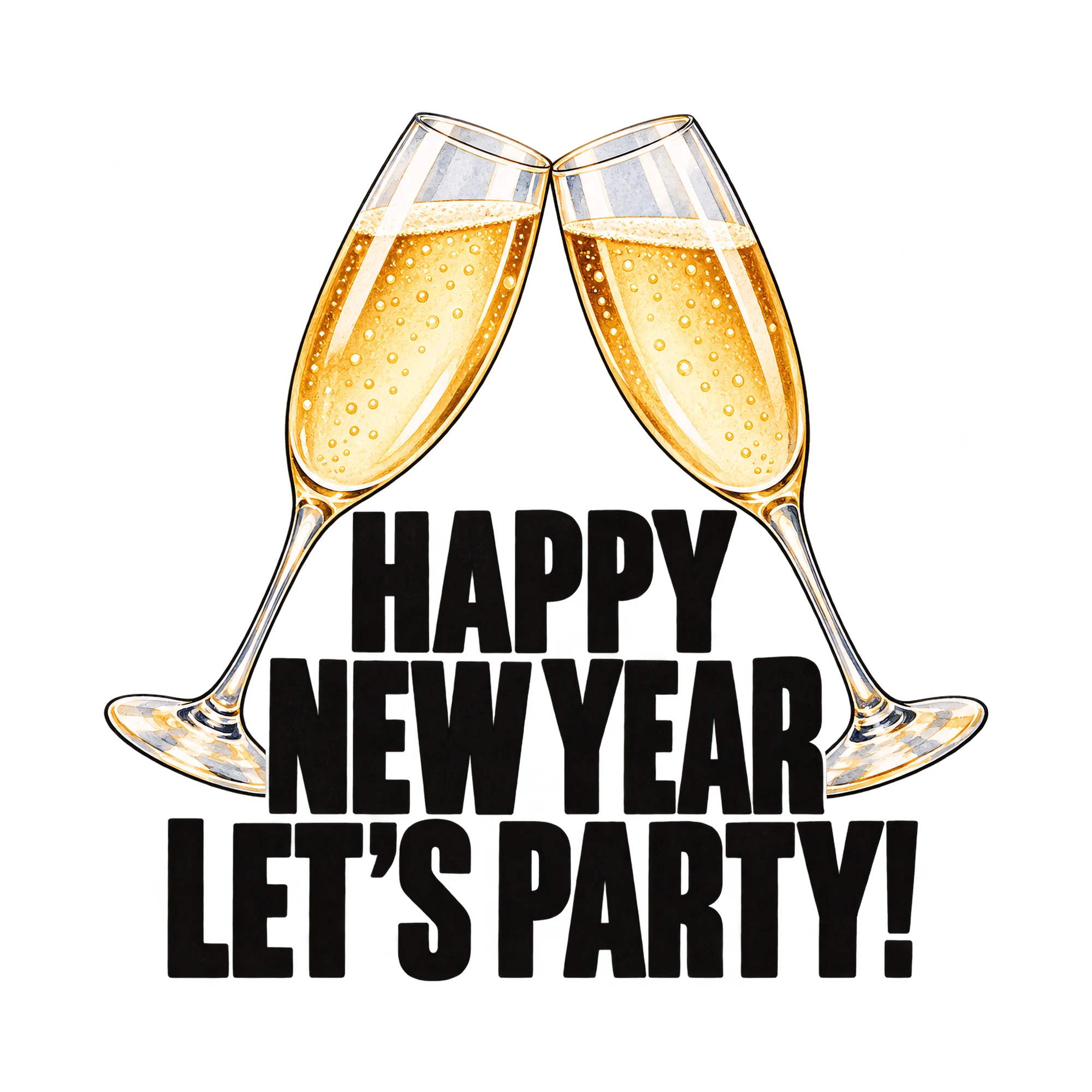 Bügelbild Happy New Year Let's Party!, Party Shirt Spruch als Grafik auf weißem Hintergrund (BB015014)