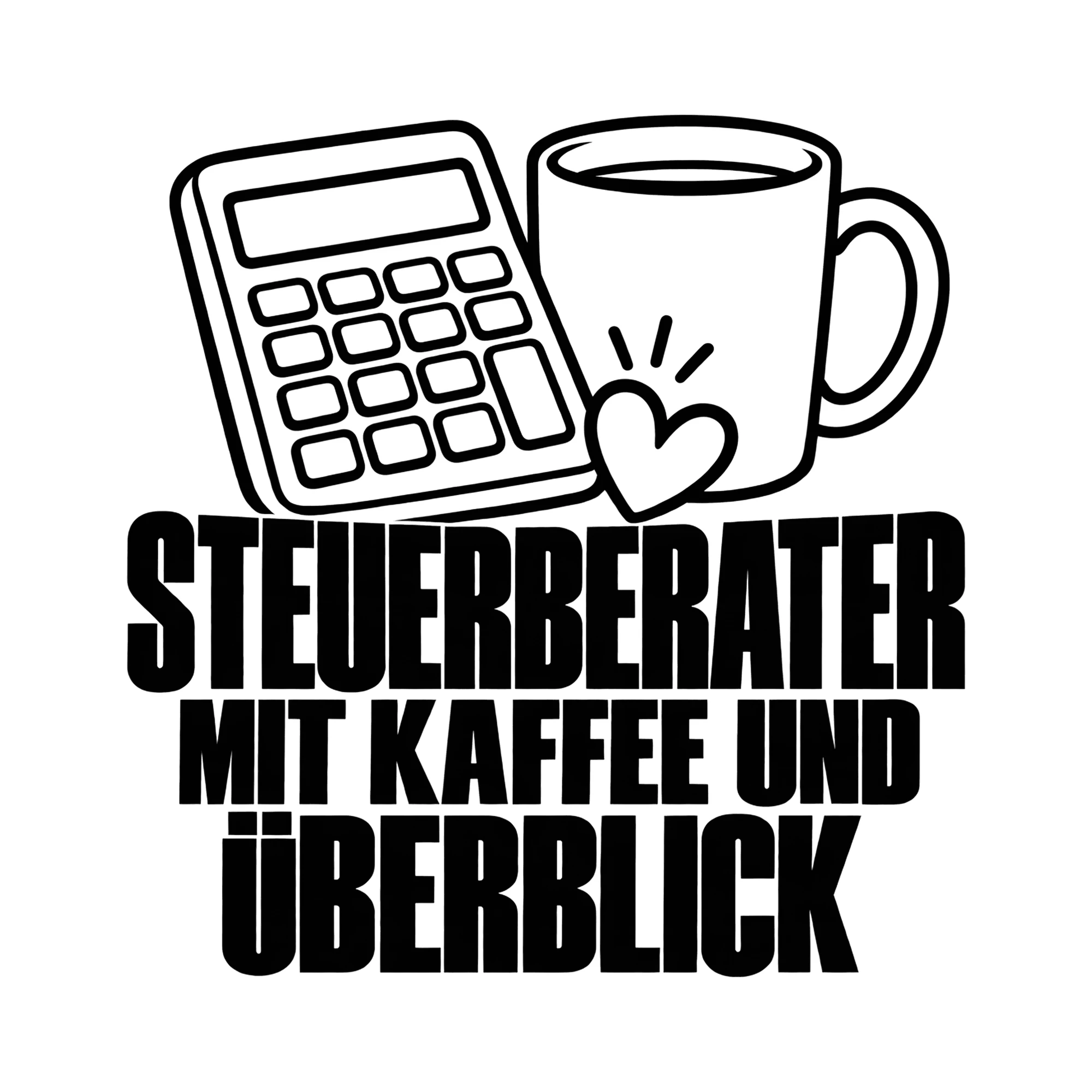 Bügelbild STEUERBERATER MIT KAFFEE UND ÜBERBLICK als Grafik auf weißem Hintergrund (BB012223)
