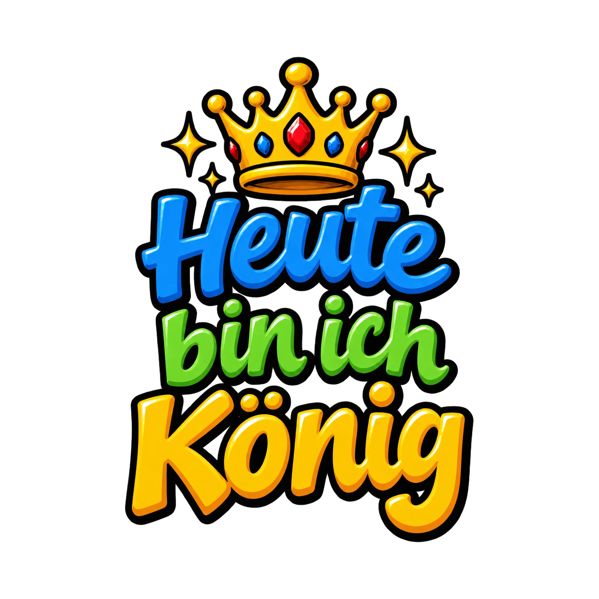Bügelbild Heute bin ich König, Geburtstagsshirt Spruch als Grafik auf weißem Hintergrund (BB018372)