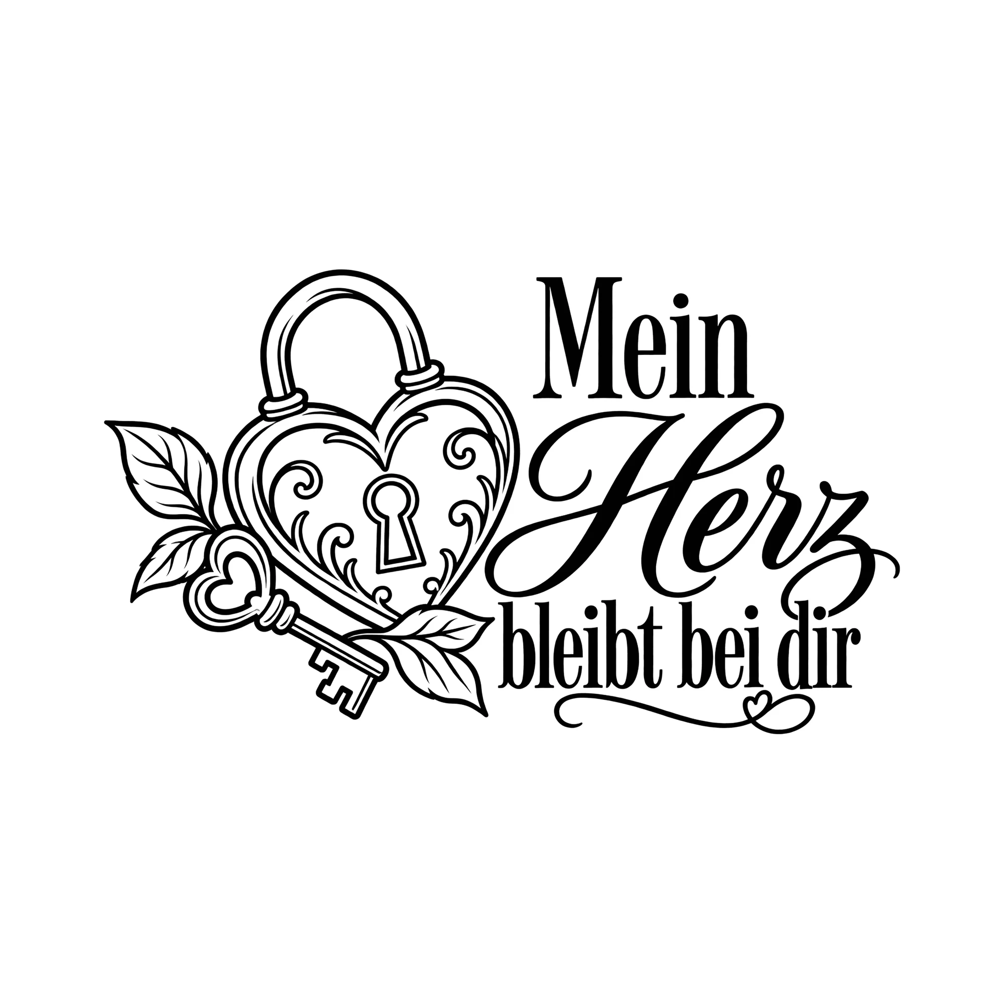 Bügelbild Mein Herz bleibt bei dir als Grafik auf weißem Hintergrund (BB013504)