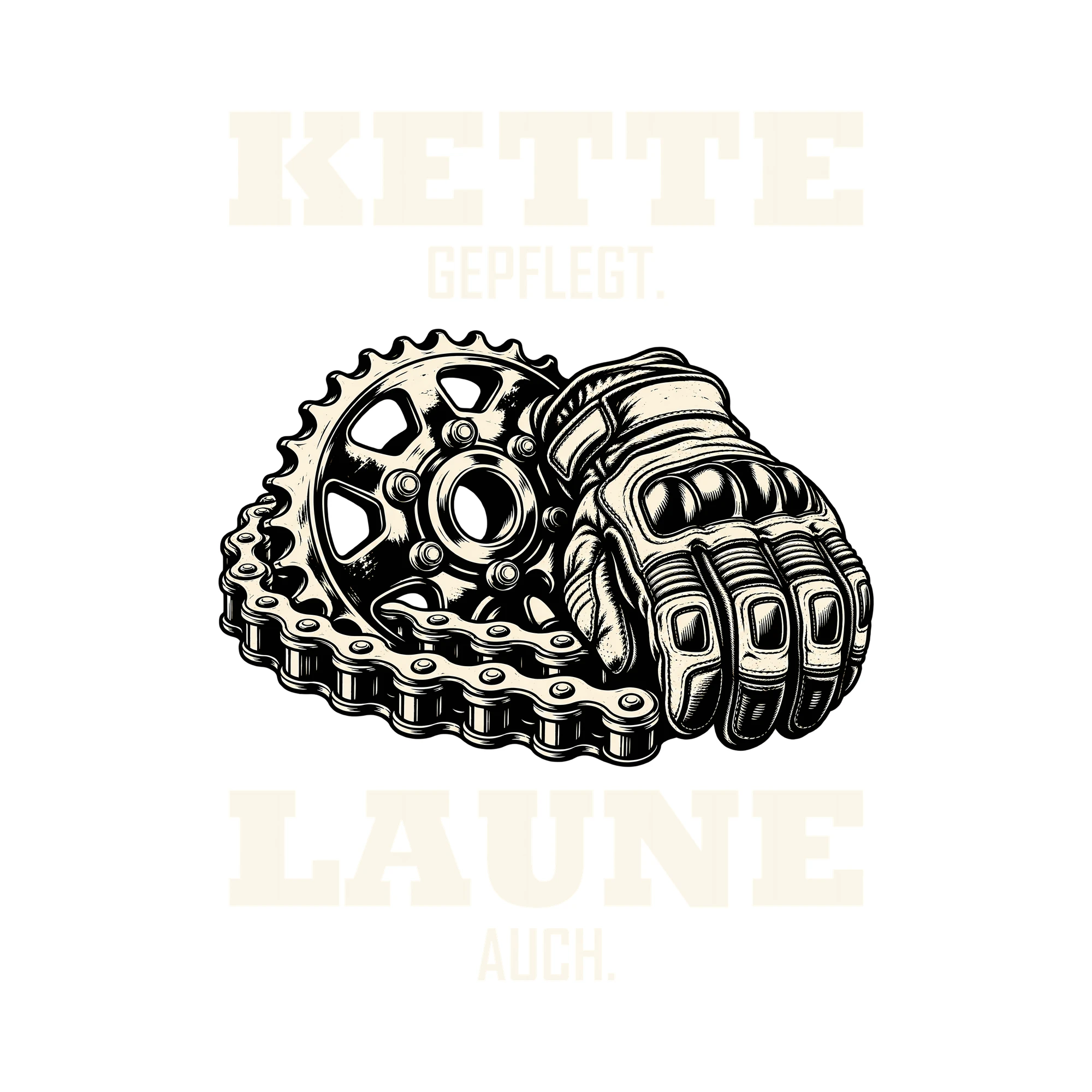Bügelbild KETTE GEPFLEGT. LAUNE AUCH. als Grafik auf weißem Hintergrund (BB012744)