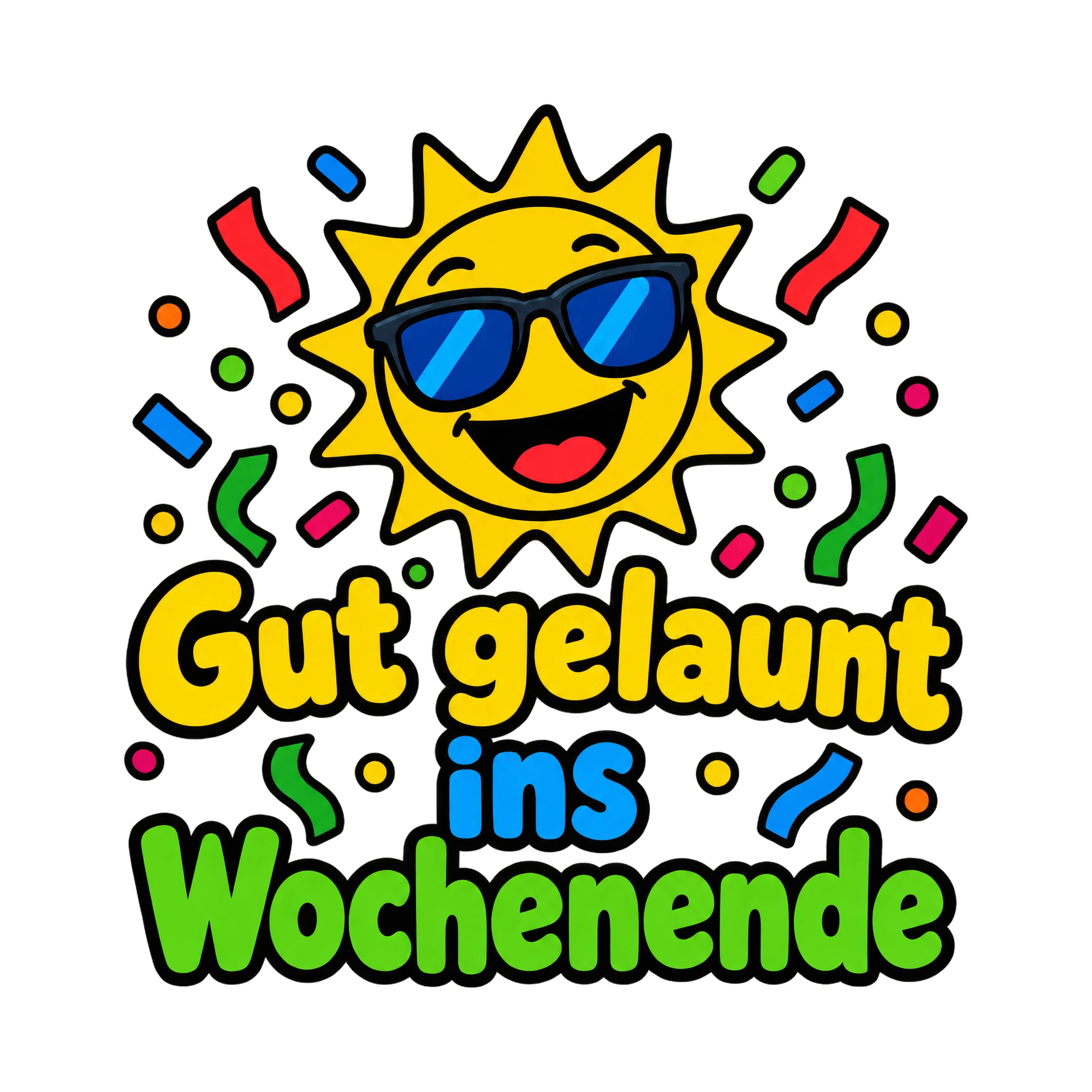 Bügelbild Gut gelaunt ins Wochenende als Grafik auf weißem Hintergrund (BB018609)