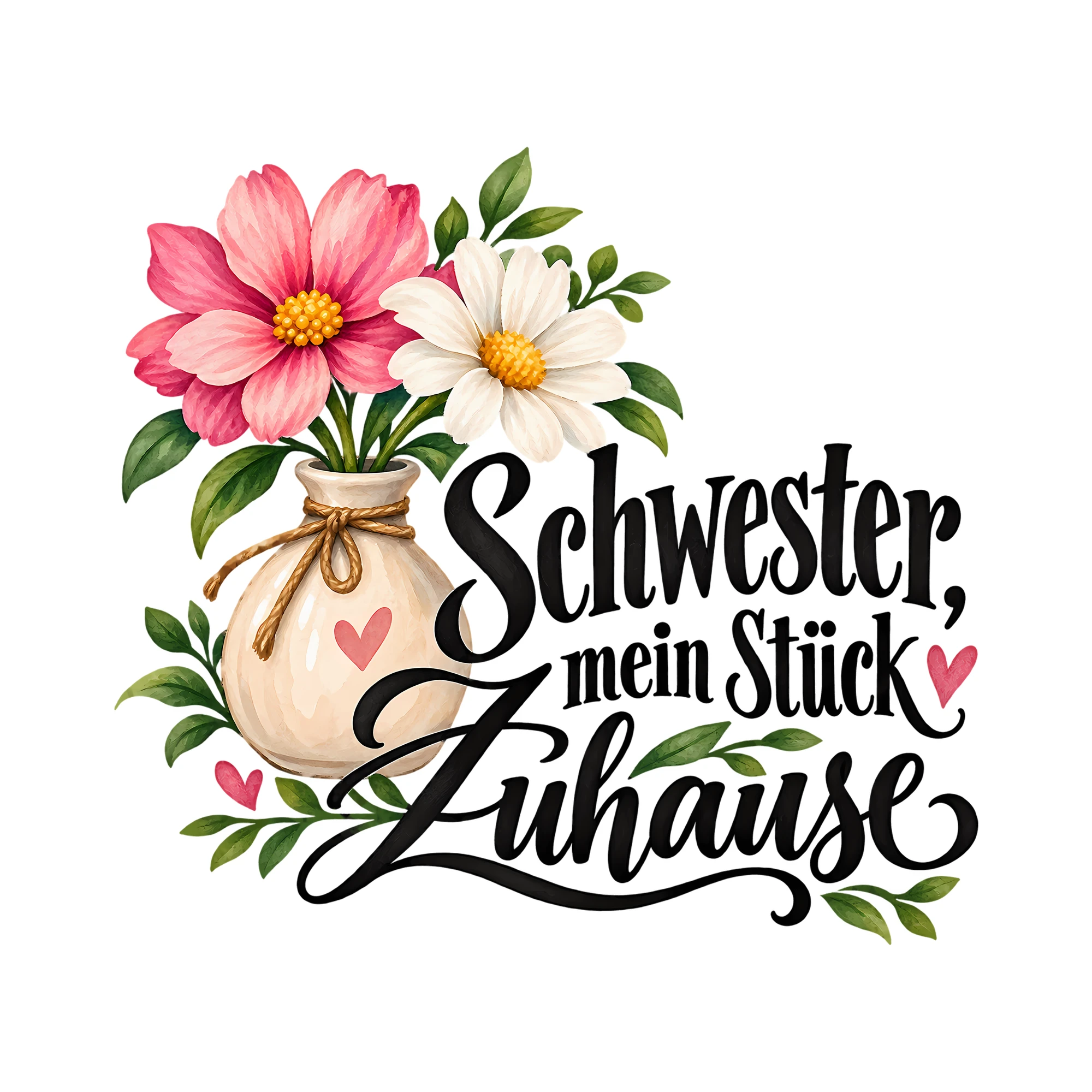 Bügelbild Schwester, mein Stück Zuhause als Grafik auf weißem Hintergrund (BB013516)