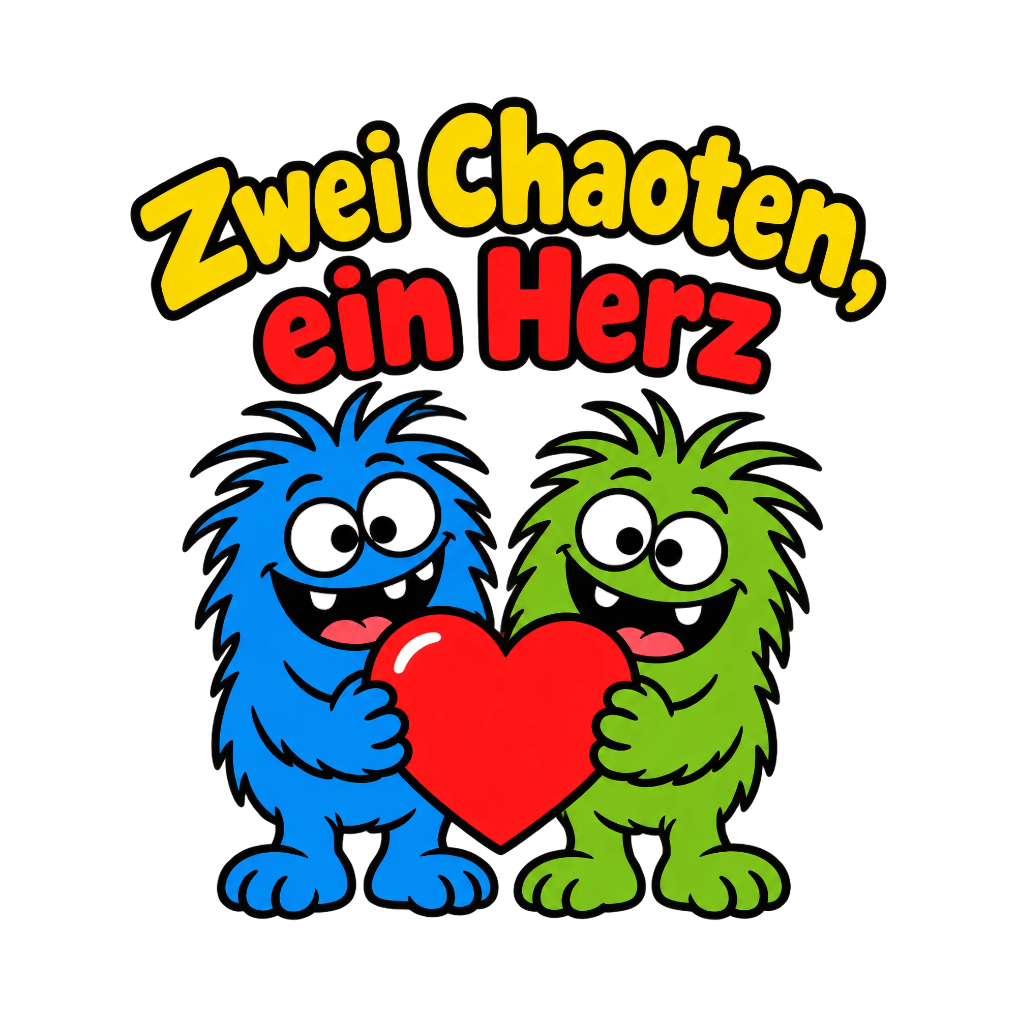 Bügelbild Zwei Chaoten, ein Herz als Grafik auf weißem Hintergrund (BB019117)