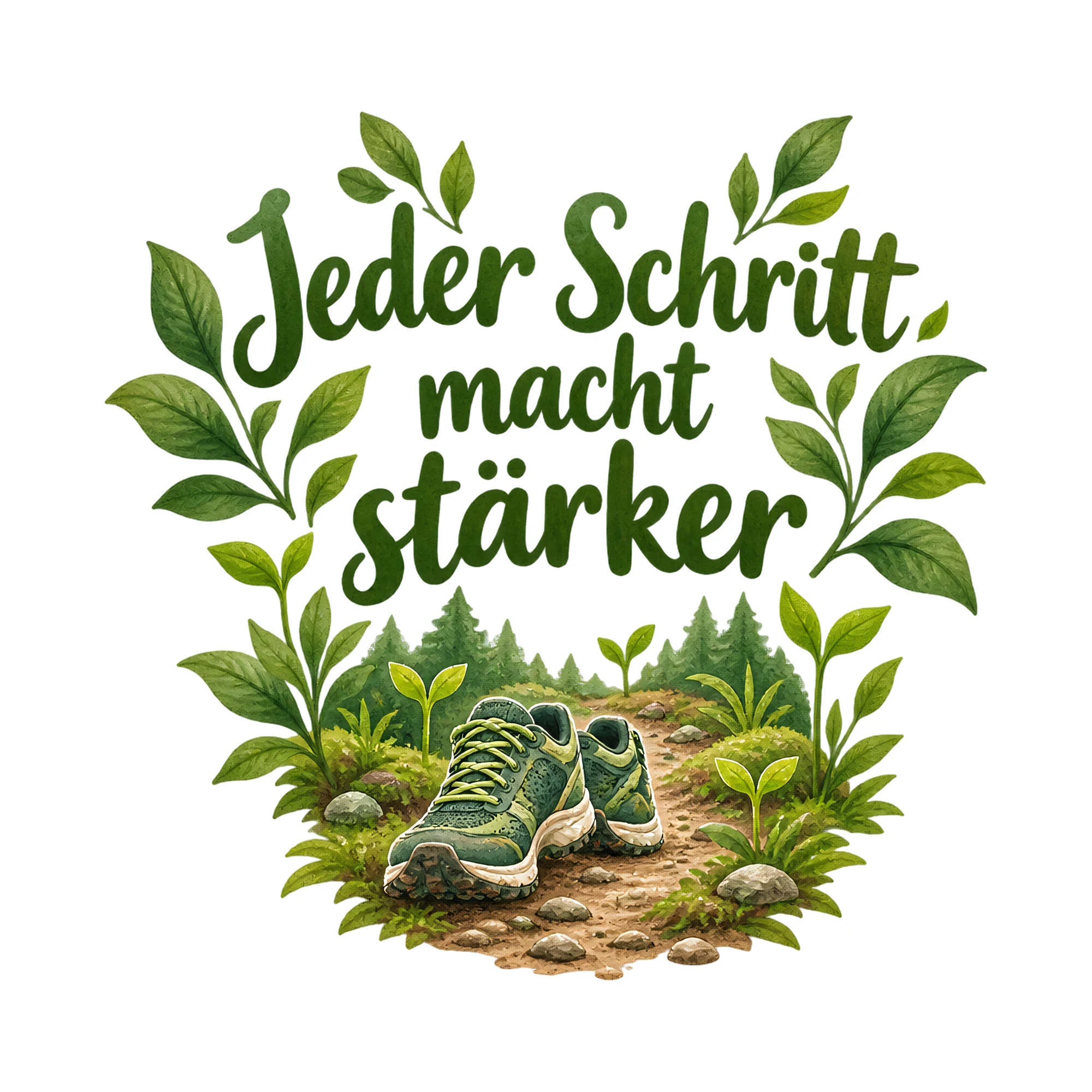 Bügelbild Jeder Schritt macht stärker, Sport Shirt Spruch als Grafik auf weißem Hintergrund (BB016508)