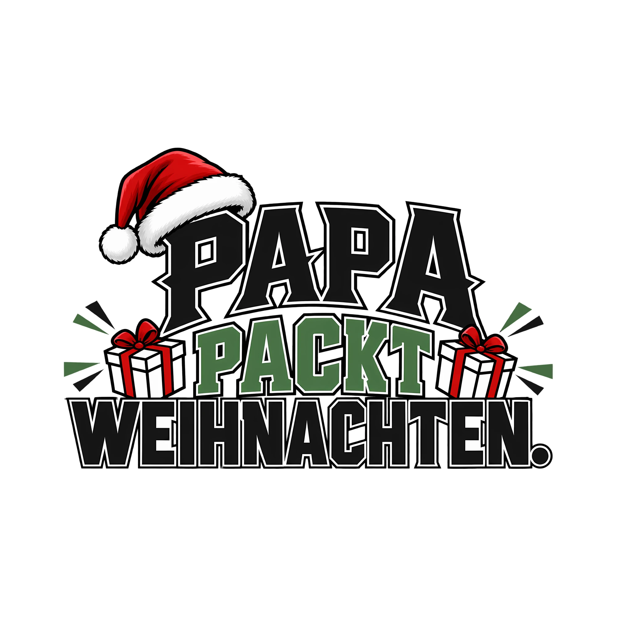 Bügelbild PAPA PACKT WEIHNACHTEN. als Grafik auf weißem Hintergrund (BB013889)