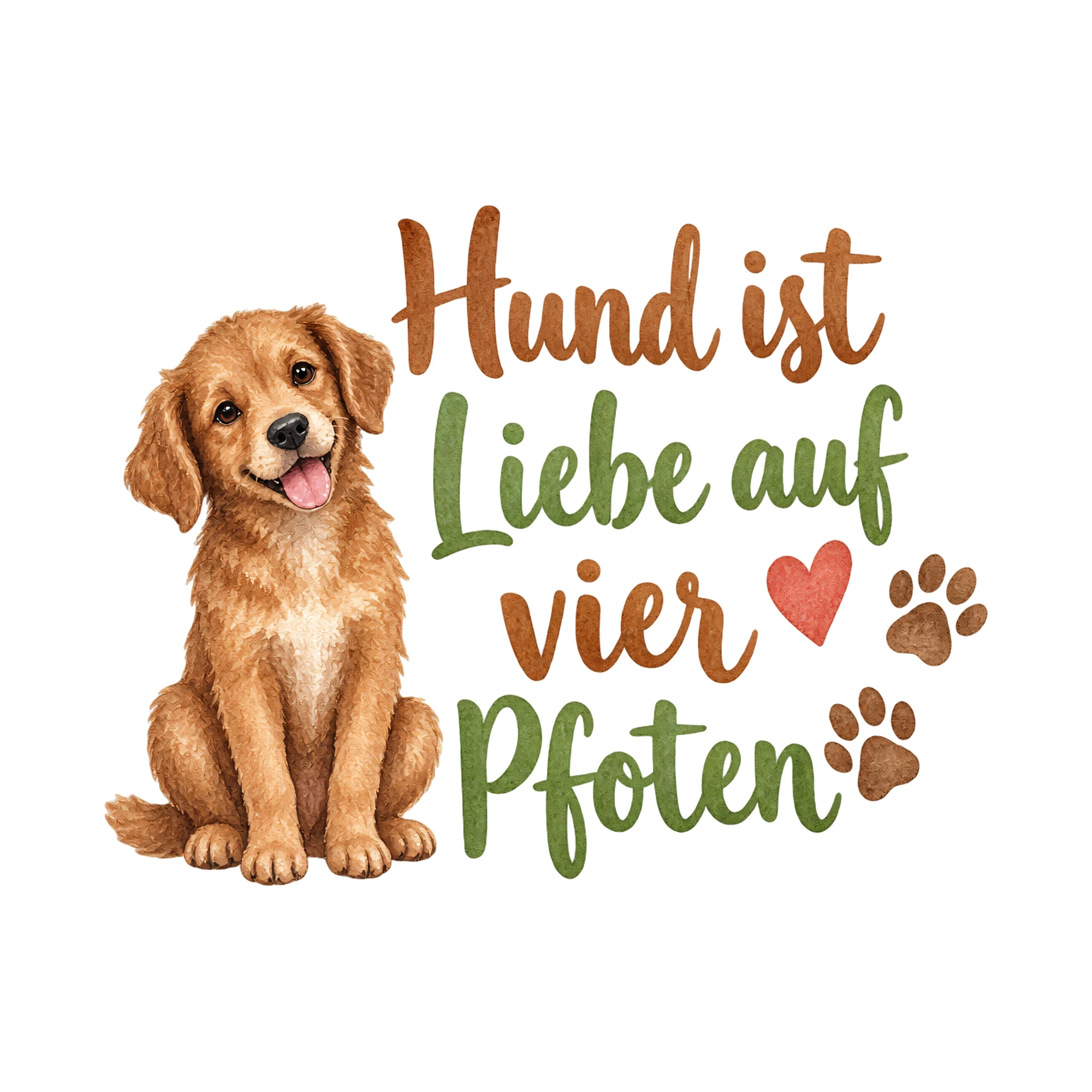 Bügelbild Hund ist Liebe auf vier Pfoten als Grafik auf weißem Hintergrund (BB018541)