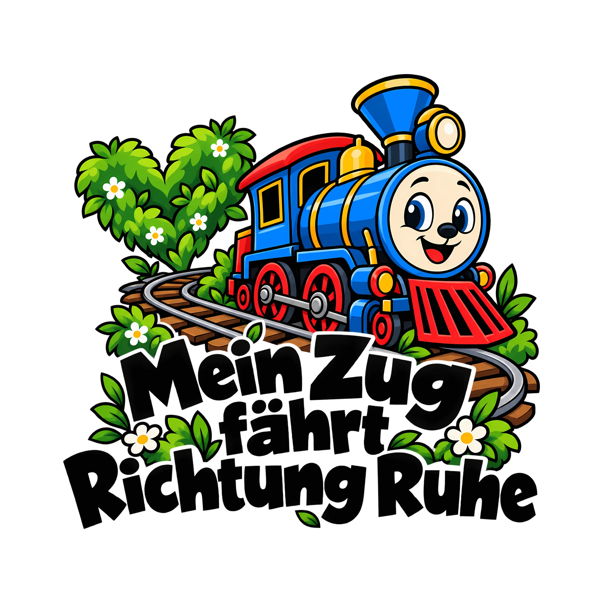 Bügelbild Mein Zug fährt Richtung Ruhe als Grafik auf weißem Hintergrund (BB014592)