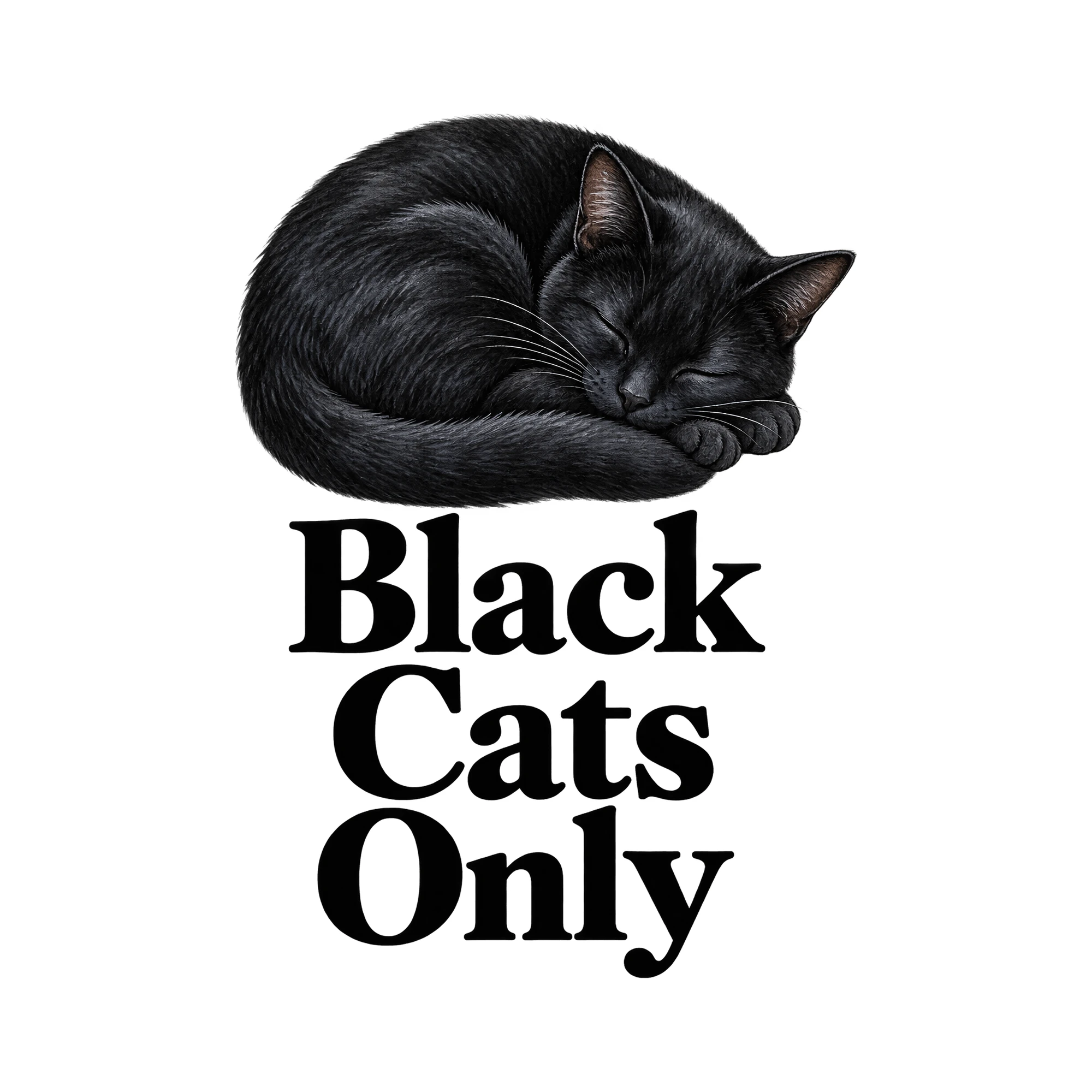 Bügelbild „Black Cats Only“ | Tiere Shirt Spruch als Grafik auf weißem Hintergrund (BB016153)
