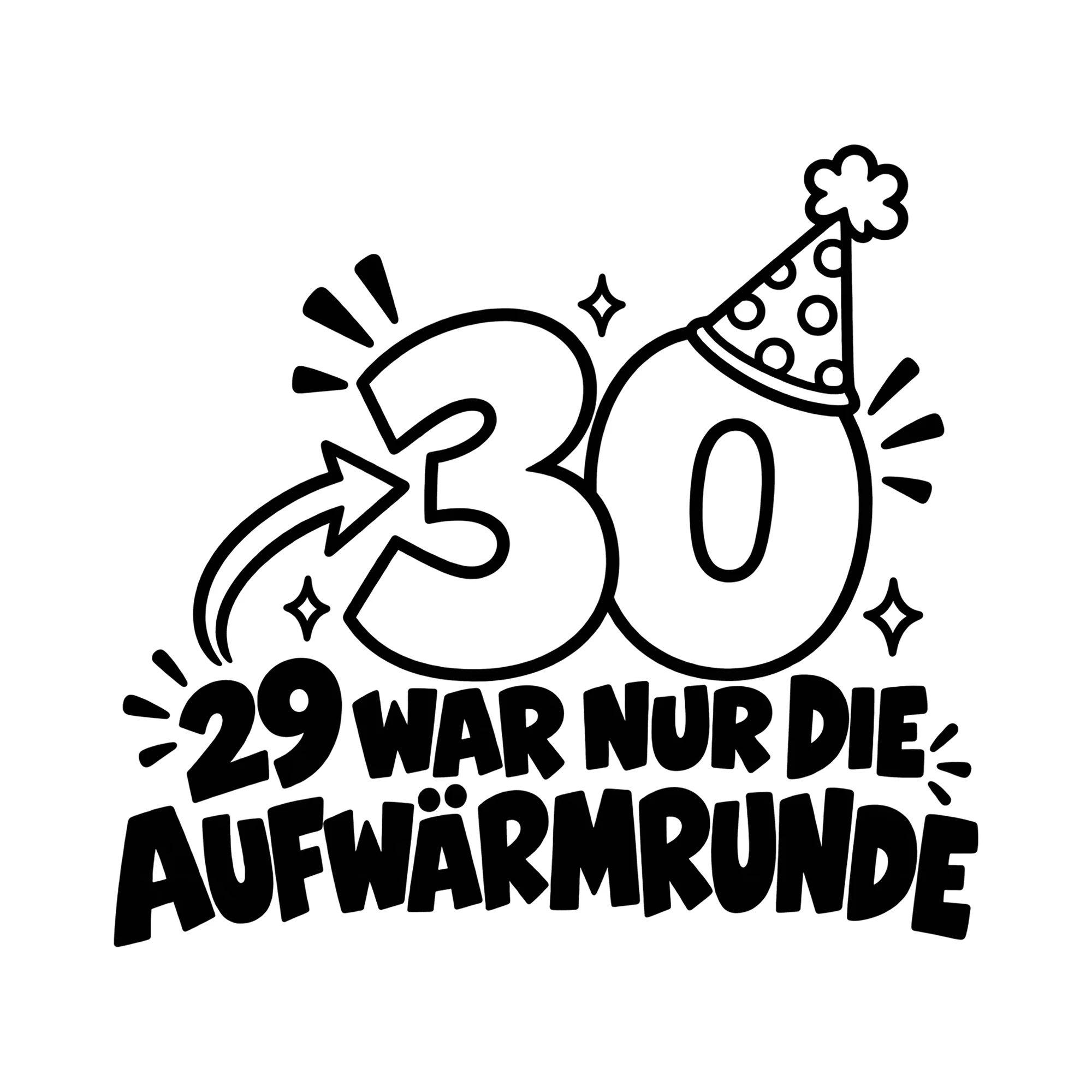 Bügelbild 29 WAR NUR DIE AUFWÄRMRUNDE als Grafik auf weißem Hintergrund (BB012572)