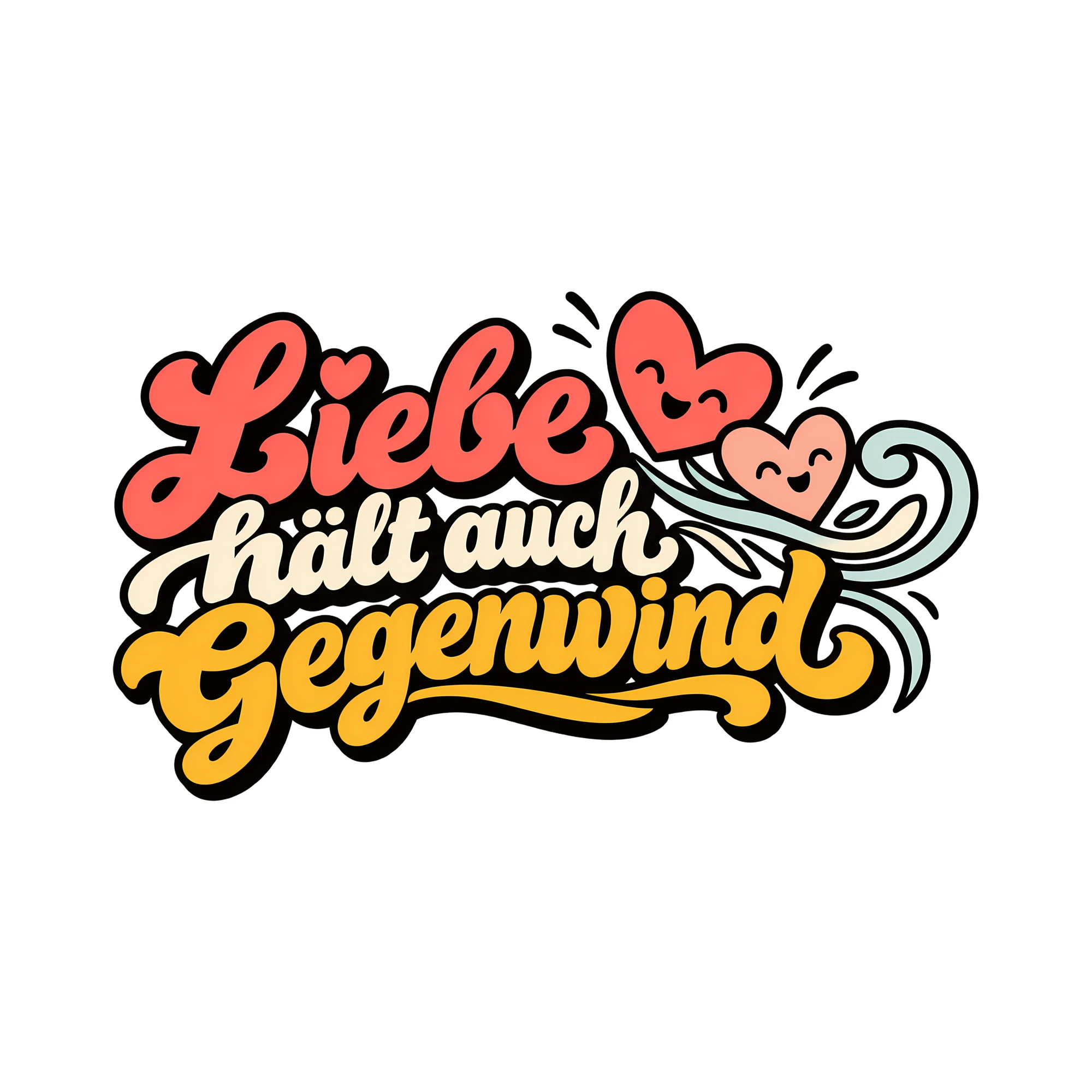 Bügelbild Liebe hält auch Gegenwind als Grafik auf weißem Hintergrund (BB013508)