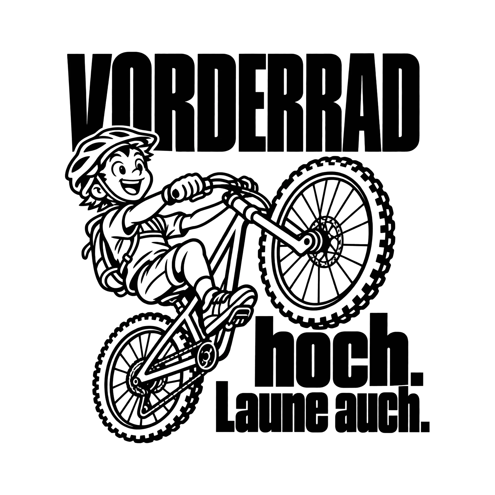 Bügelbild Vorderrad hoch. Laune auch. als Grafik auf weißem Hintergrund (BB013837)