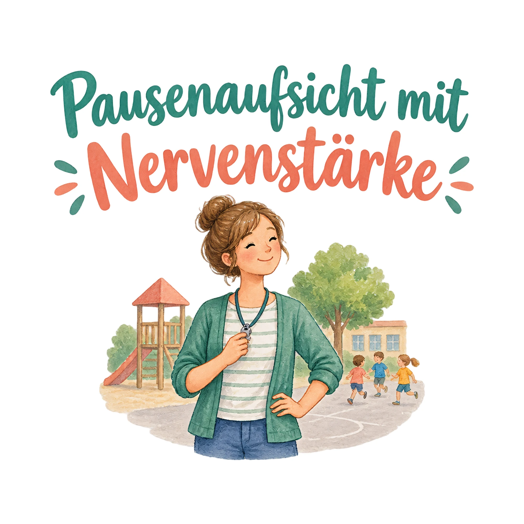 Bügelbild Pausenaufsicht mit Nervenstärke als Grafik auf weißem Hintergrund (BB020328)