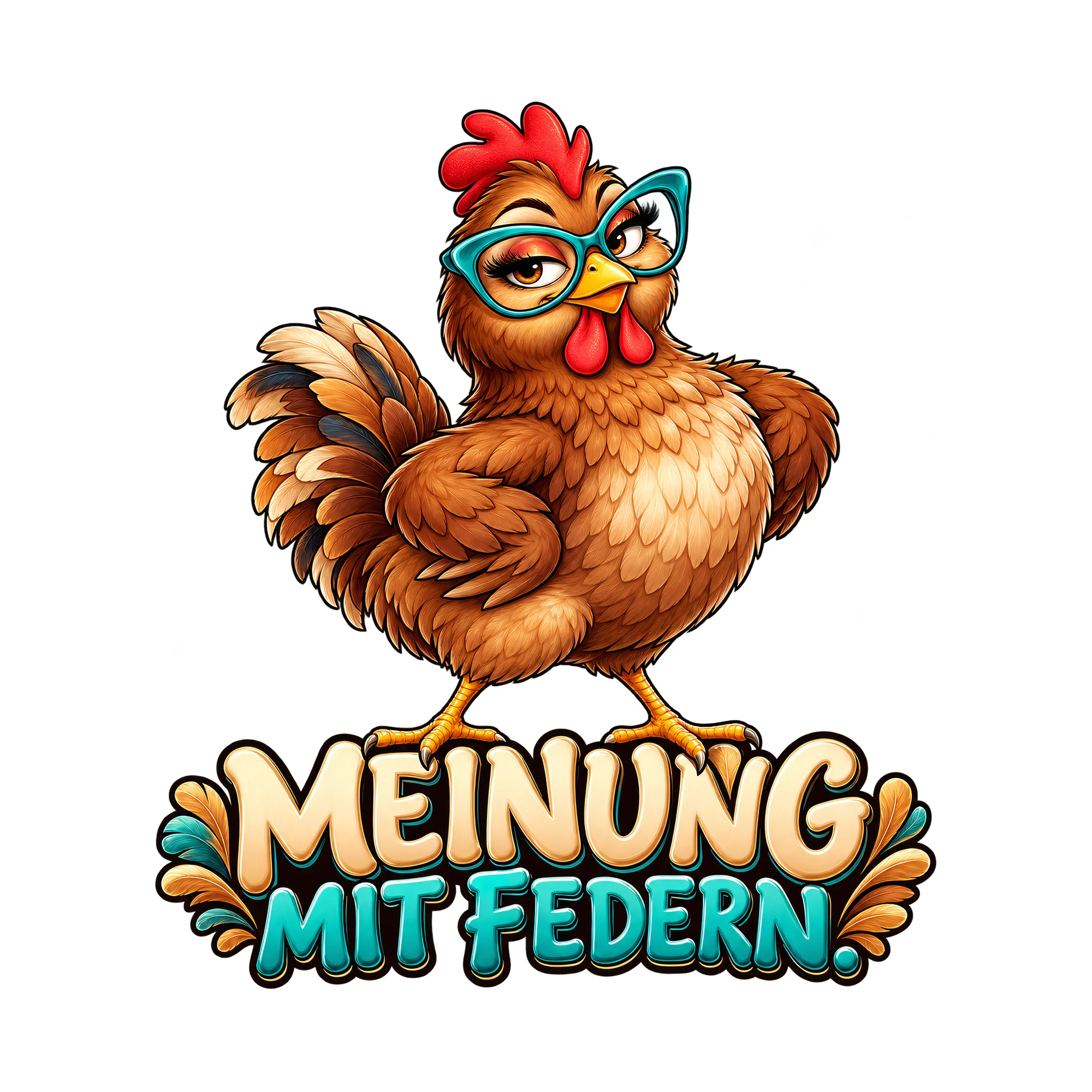 Bügelbild „Meinung mit Federn.“, Lustiger Shirt Spruch als Grafik auf weißem Hintergrund (BB019588)