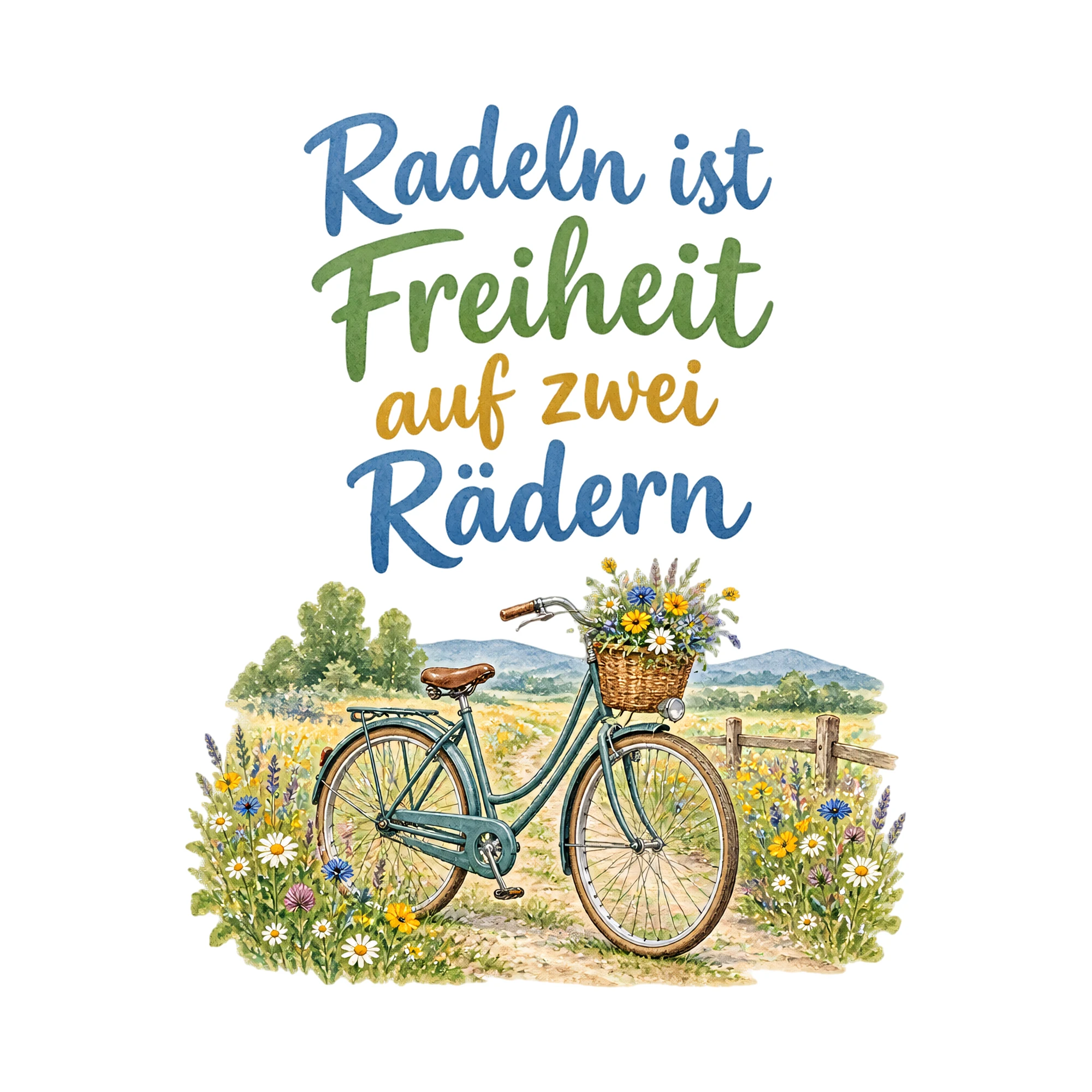 Bügelbild Radeln ist Freiheit auf zwei Rädern, Sport Shirt Spruch als Grafik auf weißem Hintergrund (BB016515)