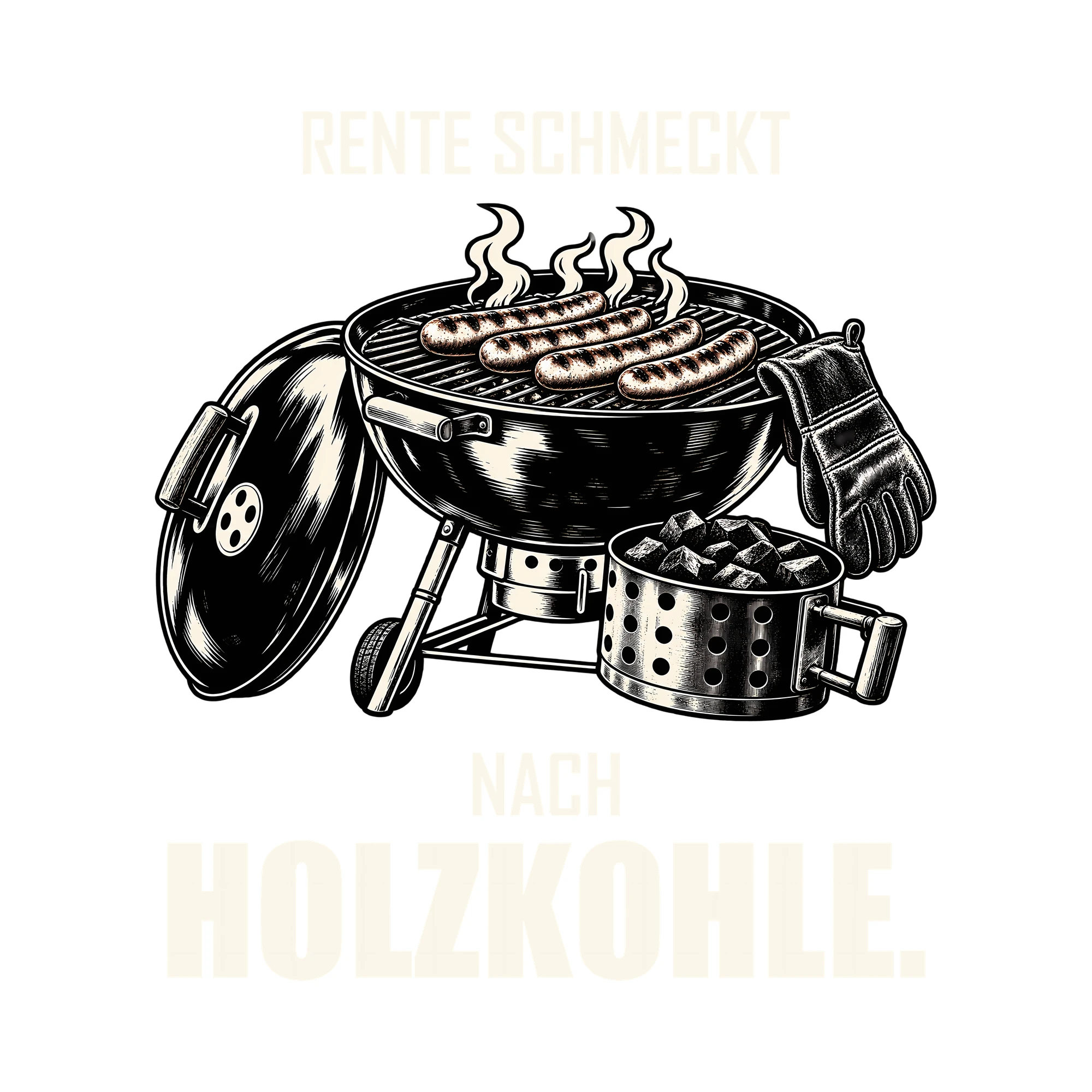 Bügelbild RENTE SCHMECKT NACH HOLZKOHLE. als Grafik auf weißem Hintergrund (BB011504)