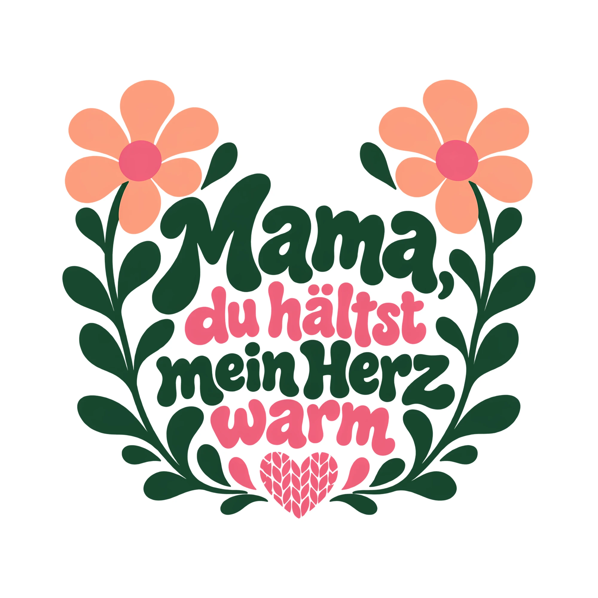 Bügelbild Mama, du hältst mein Herz warm als Grafik auf weißem Hintergrund (BB012439)