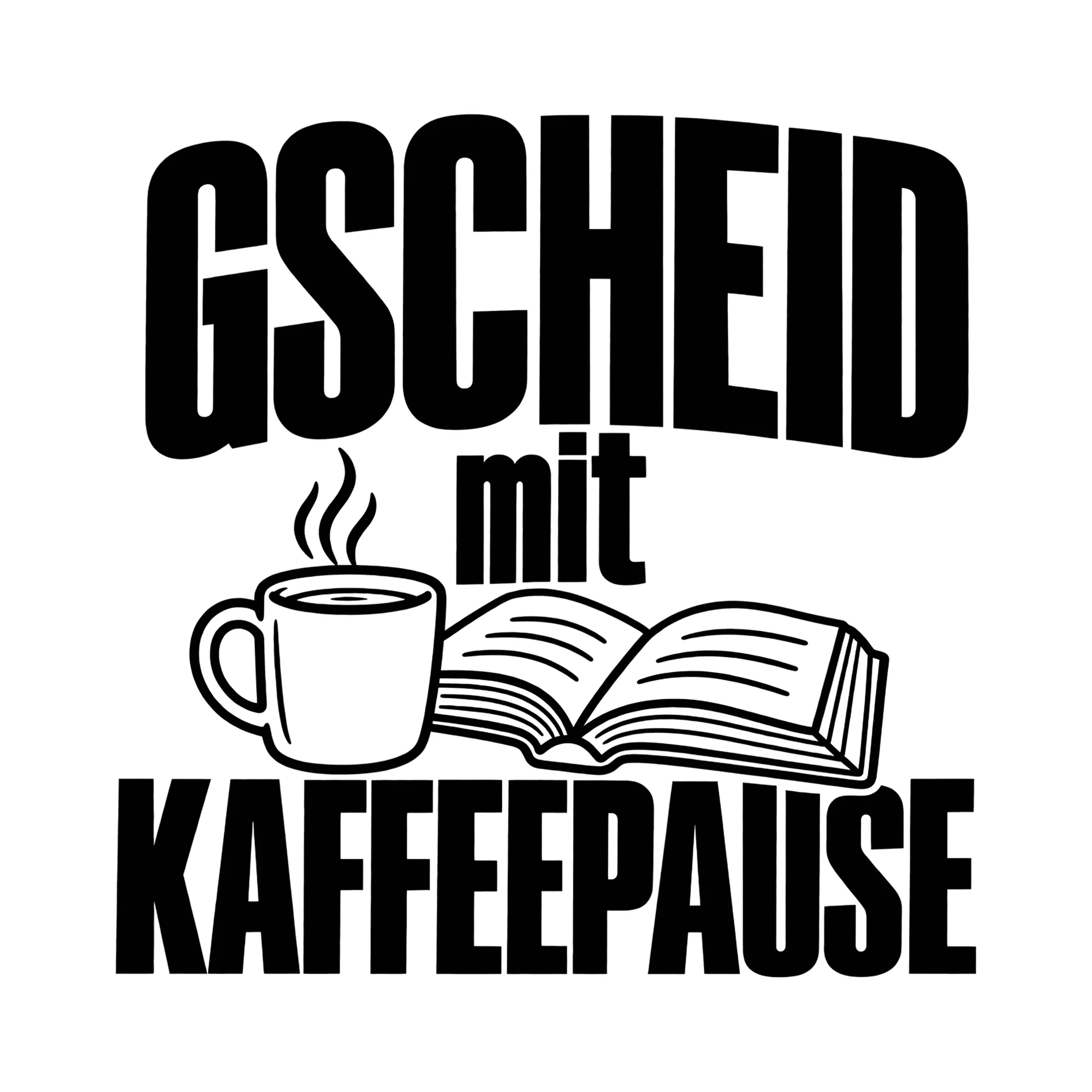 Bügelbild Gscheid mit Kaffeepause als Grafik auf weißem Hintergrund (BB012210)