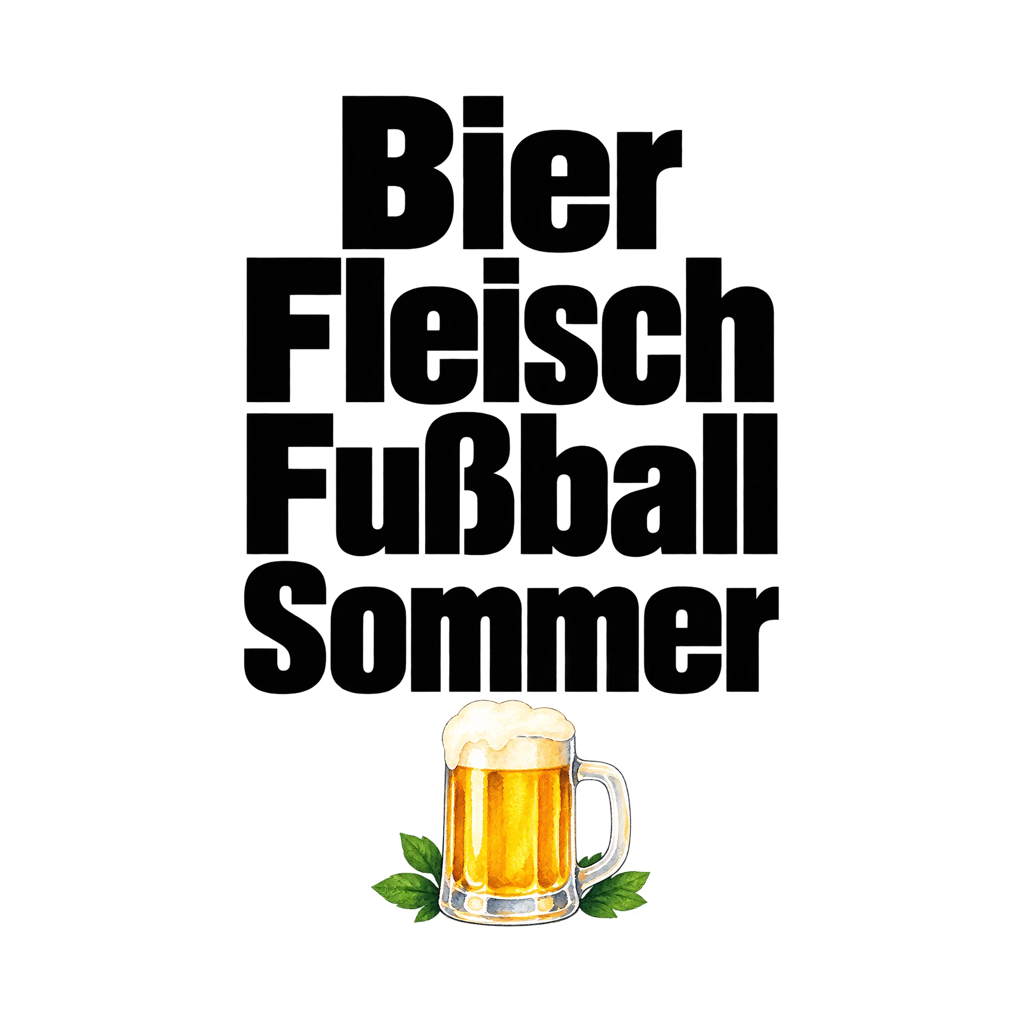 Bügelbild Bier Fleisch Fußball Sommer, Party Shirt Spruch als Grafik auf weißem Hintergrund (BB014960)