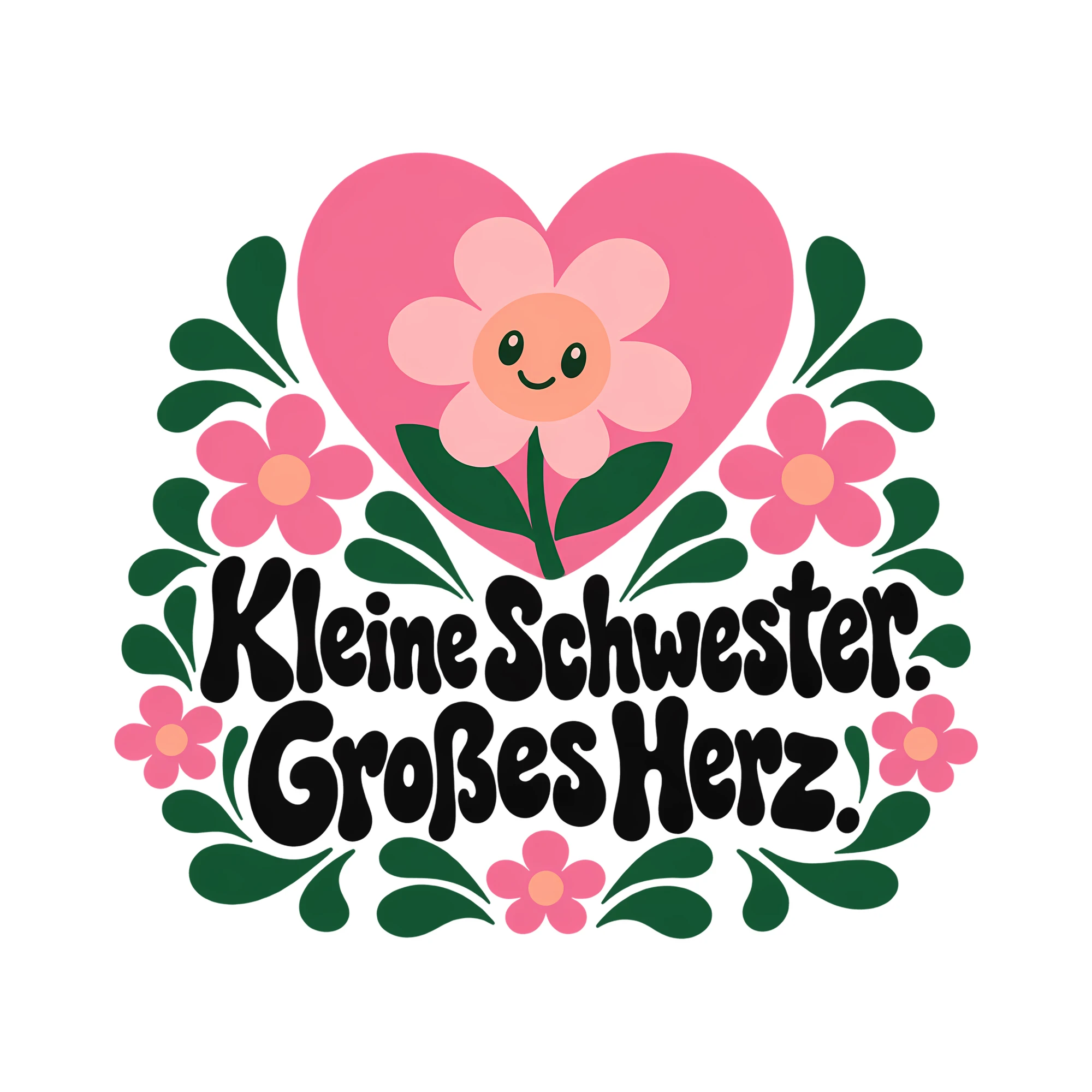 Bügelbild Kleine Schwester. Großes Herz. als Grafik auf weißem Hintergrund (BB011795)