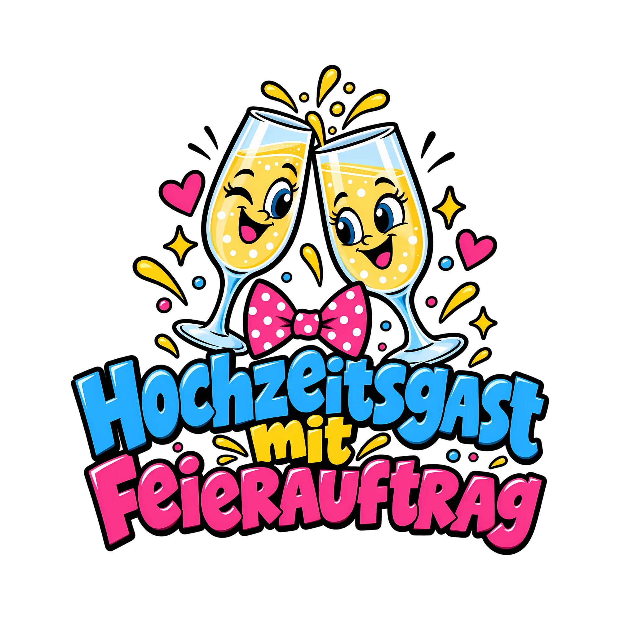 Bügelbild Hochzeitsgast mit Feierauftrag als Grafik auf weißem Hintergrund (BB013144)