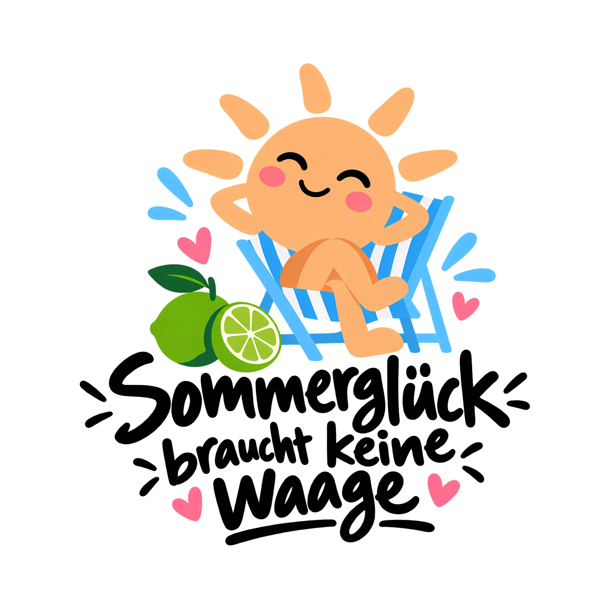 Bügelbild Sommerglück braucht keine Waage als Grafik auf weißem Hintergrund (BB014300)