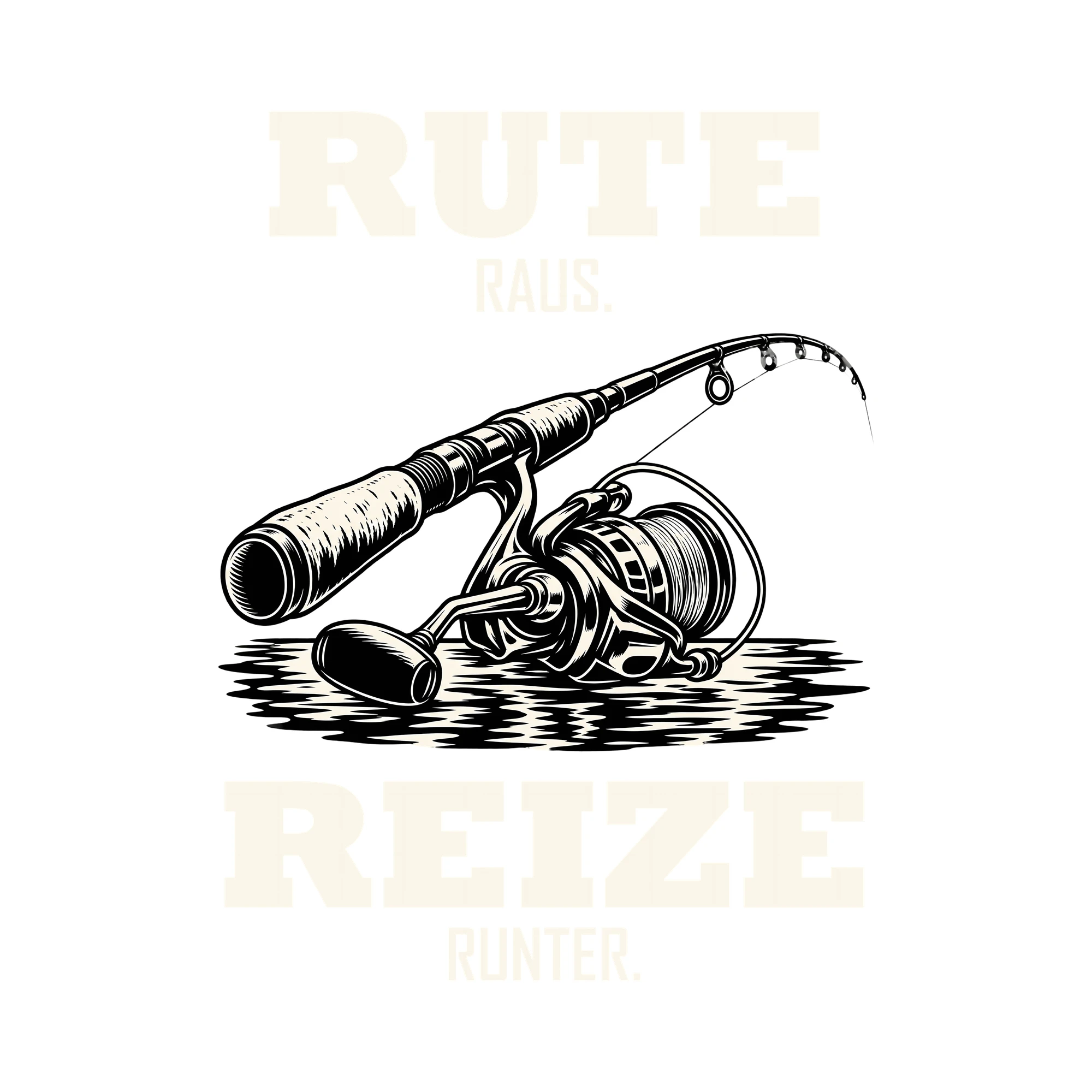 Bügelbild RUTE RAUS. REIZE RUNTER. als Grafik auf weißem Hintergrund (BB012765)