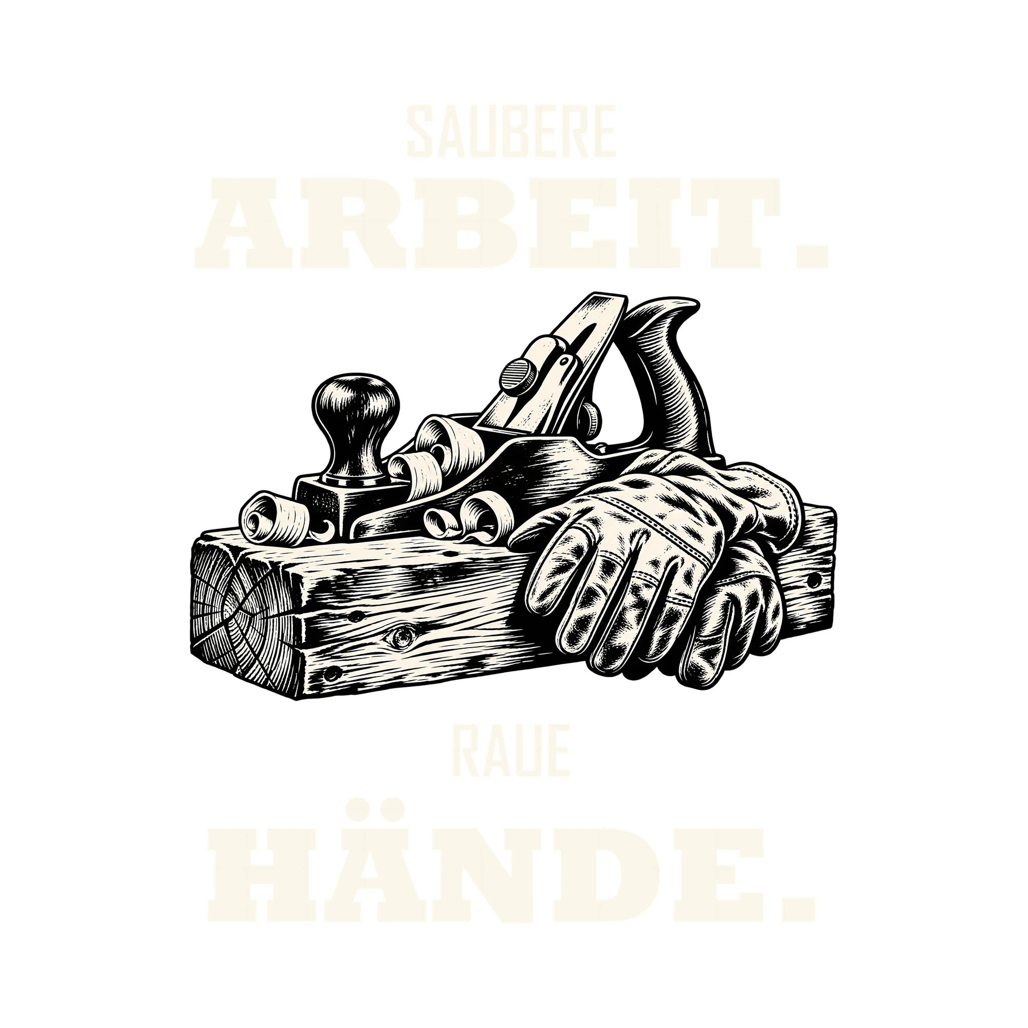 Bügelbild SAUBERE ARBEIT. RAUE HÄNDE. als Grafik auf weißem Hintergrund (BB011506)