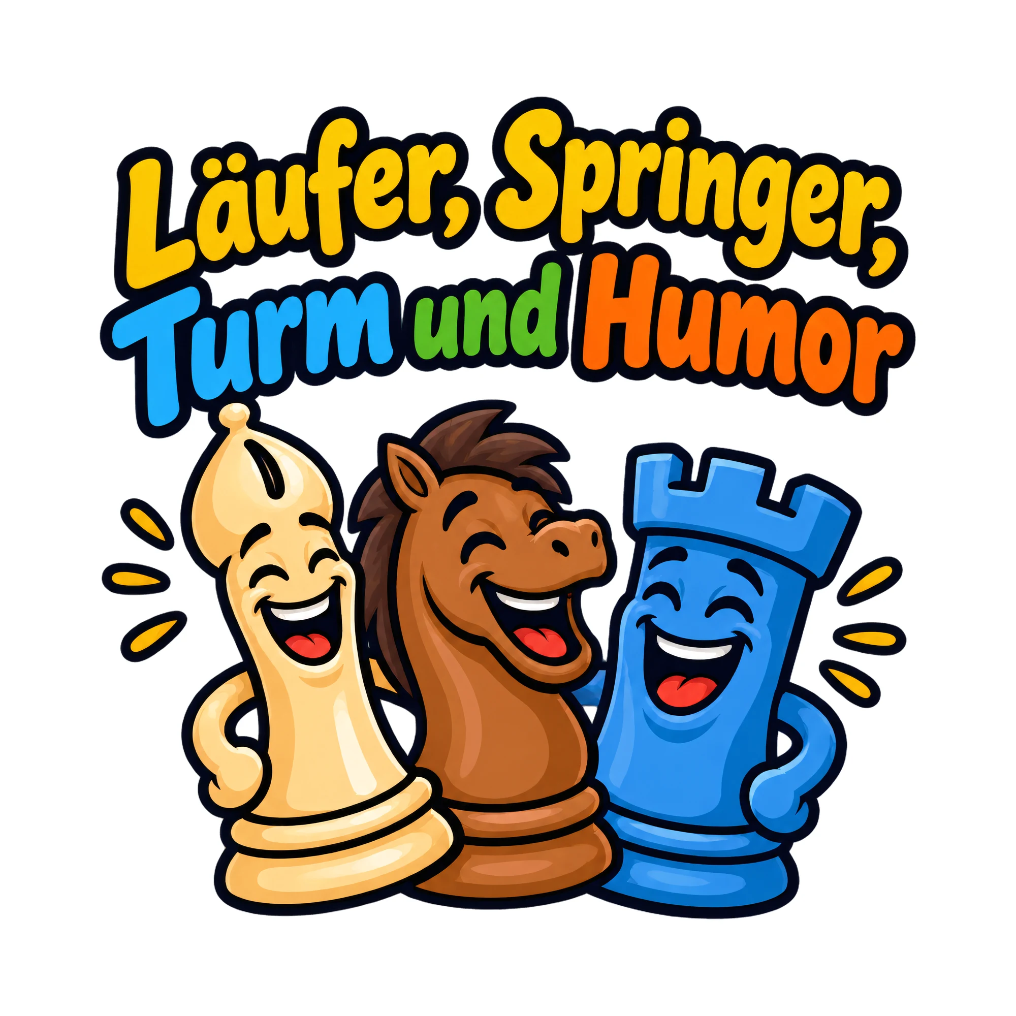 Bügelbild Läufer, Springer, Turm und Humor als Grafik auf weißem Hintergrund (BB019361)