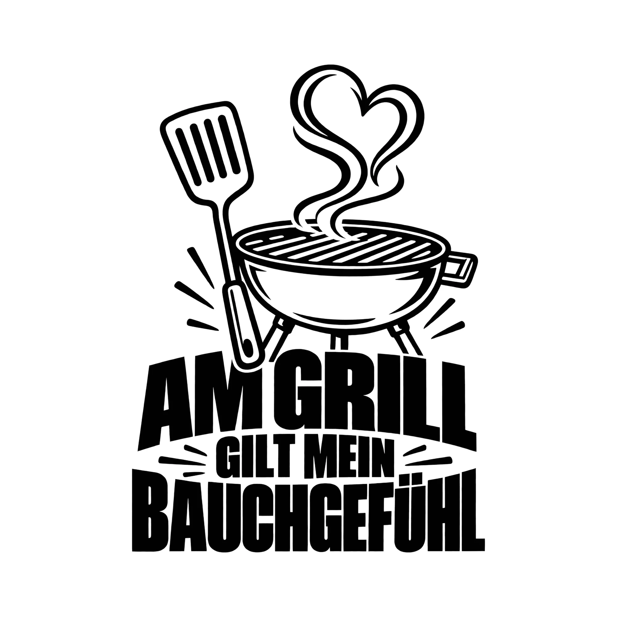 Bügelbild AM GRILL GILT MEIN BAUCHGEFÜHL als Grafik auf weißem Hintergrund (BB012146)