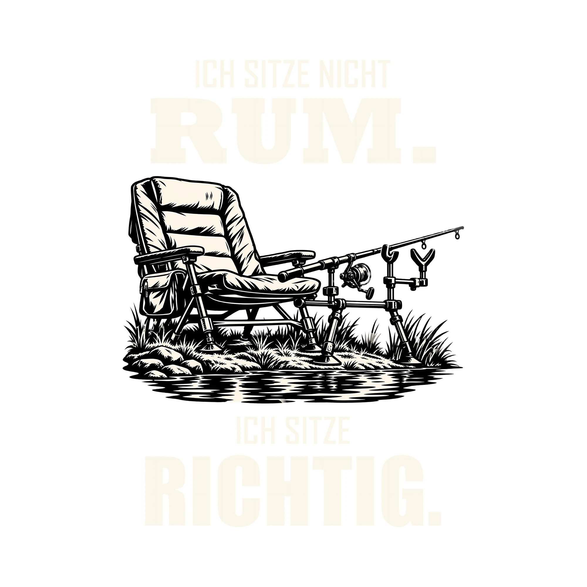 Bügelbild ICH SITZE NICHT RUM. ICH SITZE RICHTIG. als Grafik auf weißem Hintergrund (BB012769)