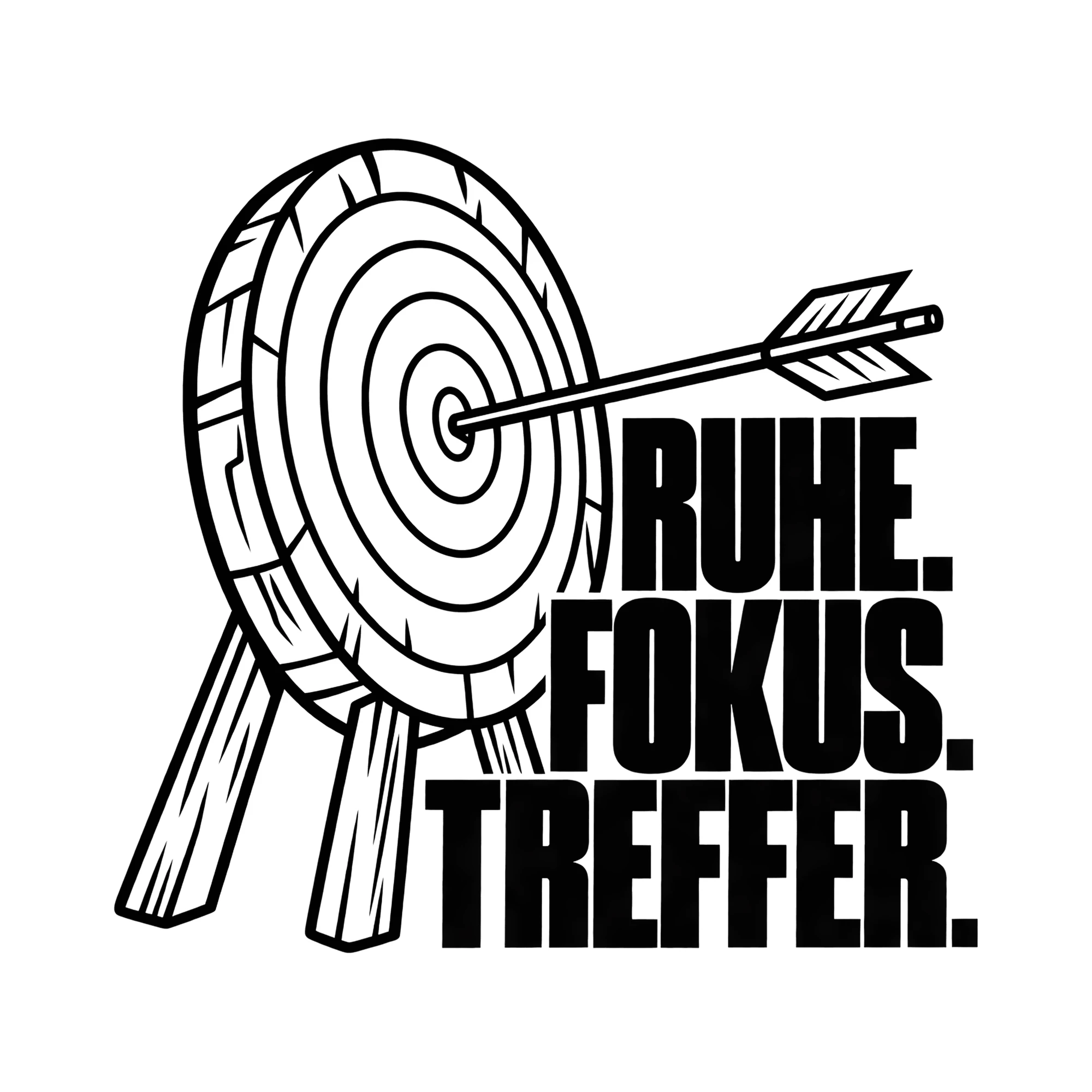 Bügelbild RUHE. FOKUS. TREFFER. als Grafik auf weißem Hintergrund (BB014248)