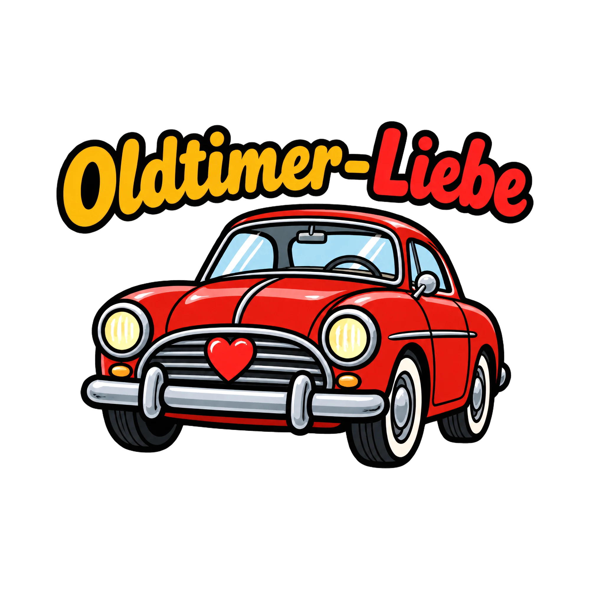 Bügelbild Oldtimer-Liebe als Grafik auf weißem Hintergrund (BB018506)