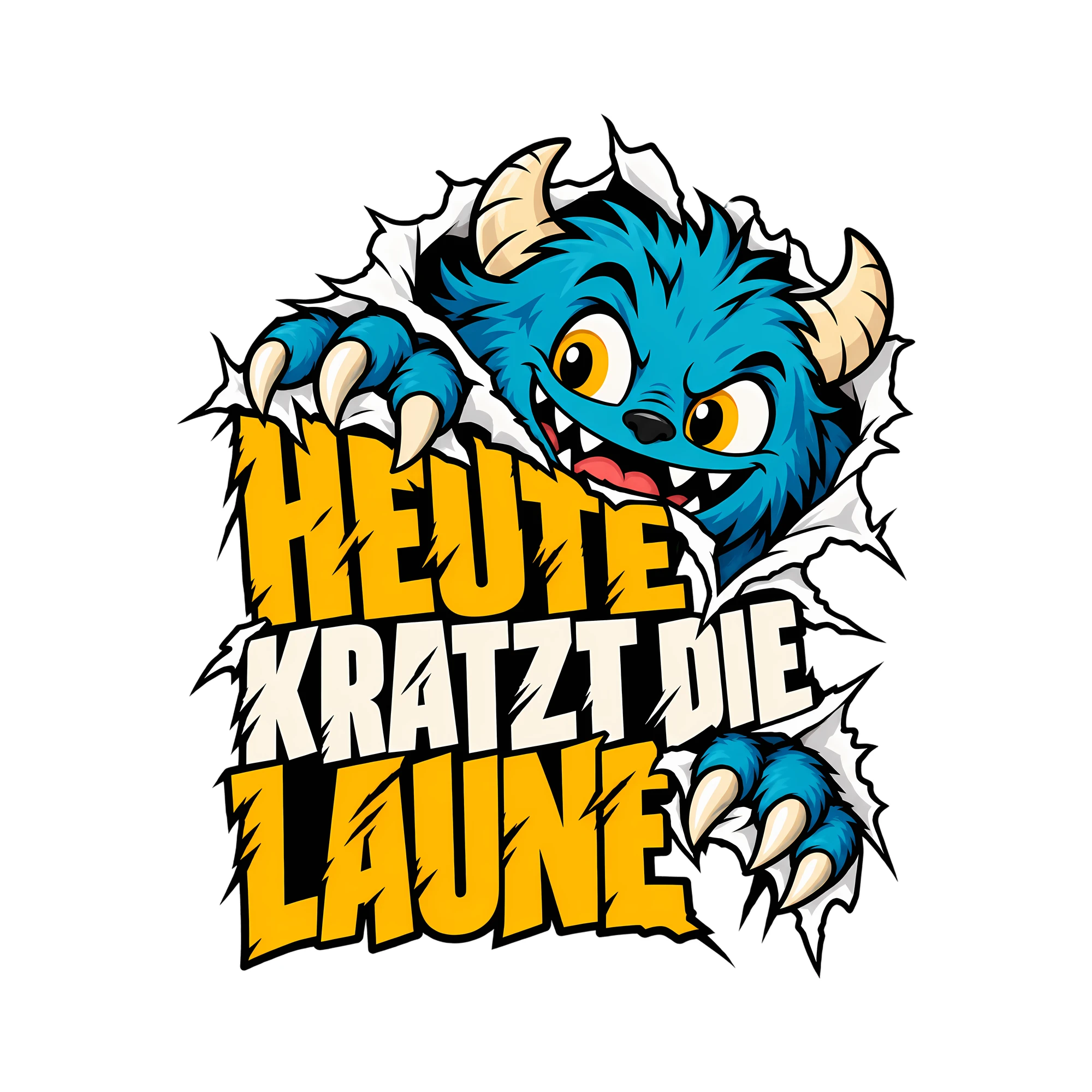 Bügelbild HEUTE KRATZT DIE LAUNE als Grafik auf weißem Hintergrund (BB012624)