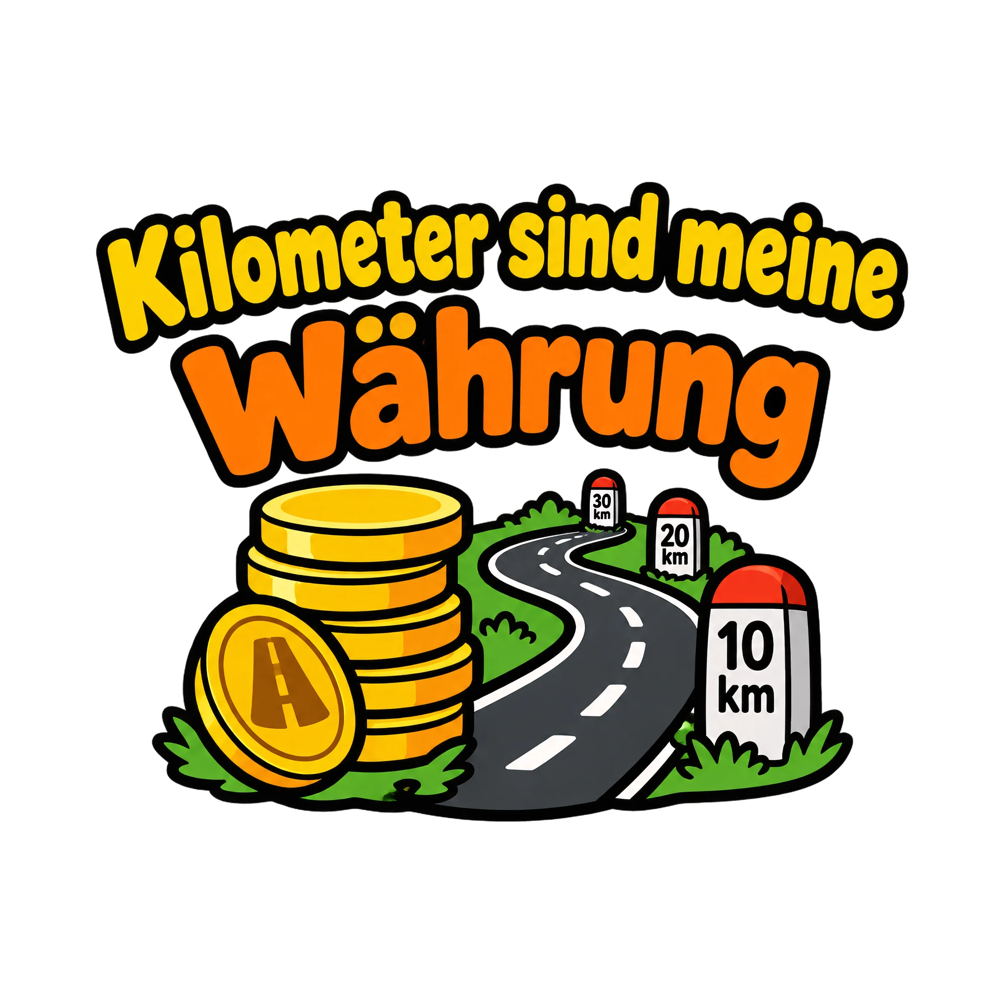 Bügelbild Kilometer sind meine Währung als Grafik auf weißem Hintergrund (BB020290)