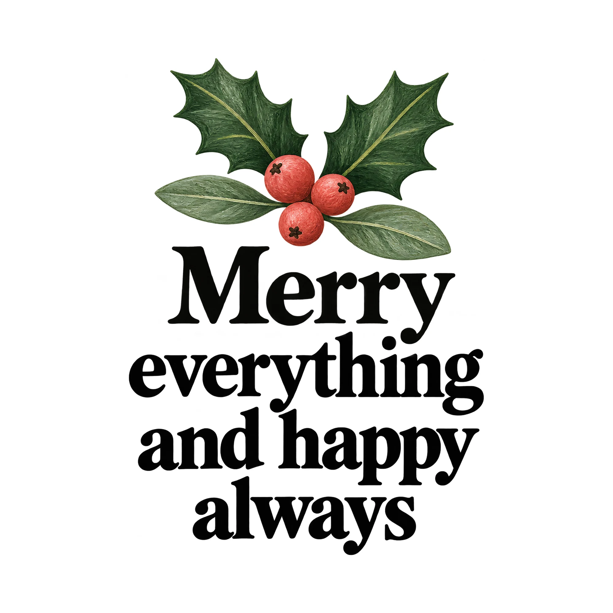 Bügelbild Merry everything and happy always, Lustiger Shirt Spruch als Grafik auf weißem Hintergrund (BB015848)