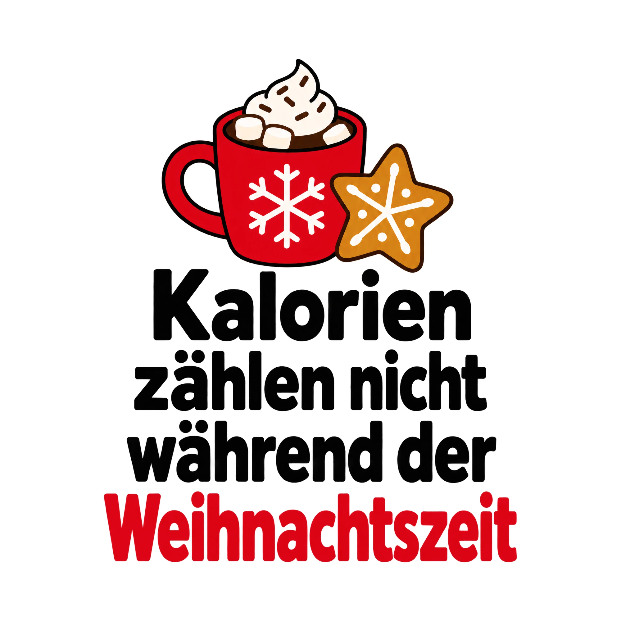 Bügelbild Kalorien zählen nicht während der Weihnachtszeit, Weihnachtspullover Spruch als Grafik auf weißem Hintergrund (BB014806)