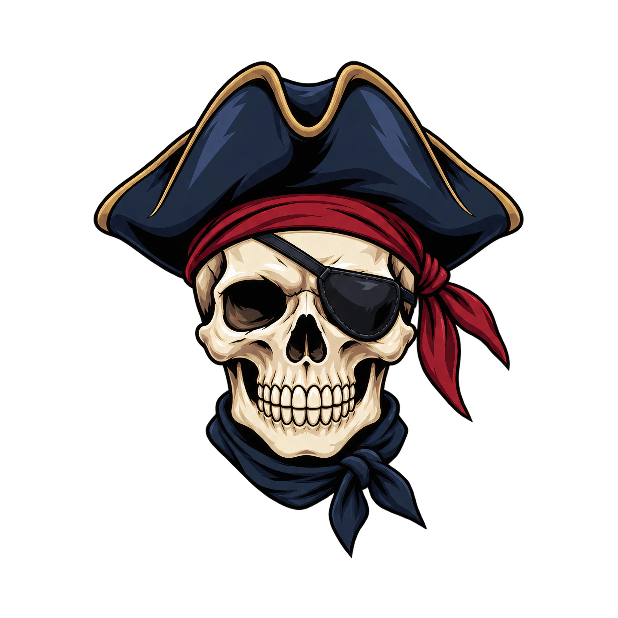 Bügelbild Piratenschädel mit Dreispitz, Küchen Spruch Bügelbild als Grafik auf weißem Hintergrund (BB017595)