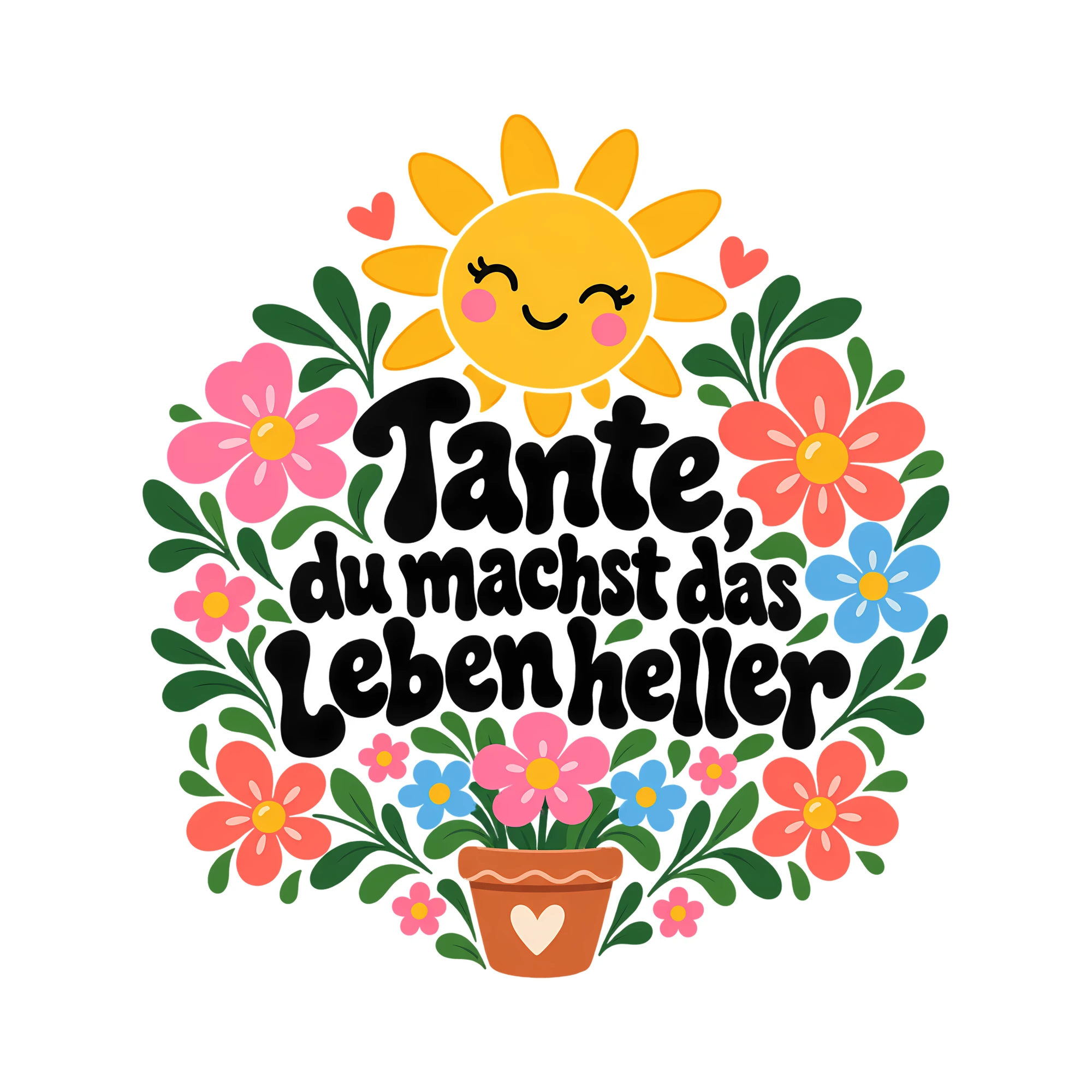 Bügelbild Tante, du machst das Leben heller als Grafik auf weißem Hintergrund (BB013600)