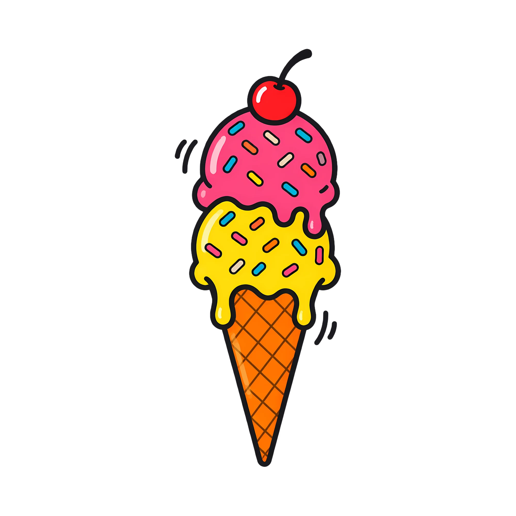 Bügelbild Eiswaffel im Comic-Stil als Grafik auf weißem Hintergrund (BB014731)
