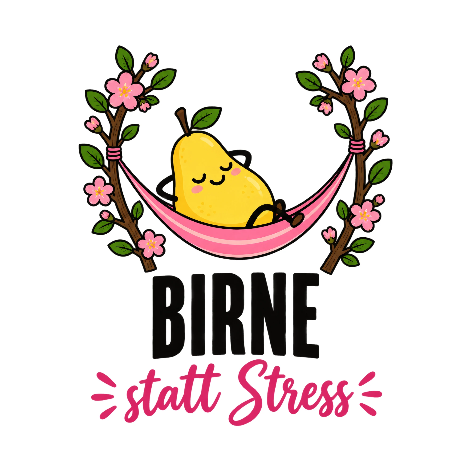 Bügelbild Birne statt Stress als Grafik auf weißem Hintergrund (BB012260)