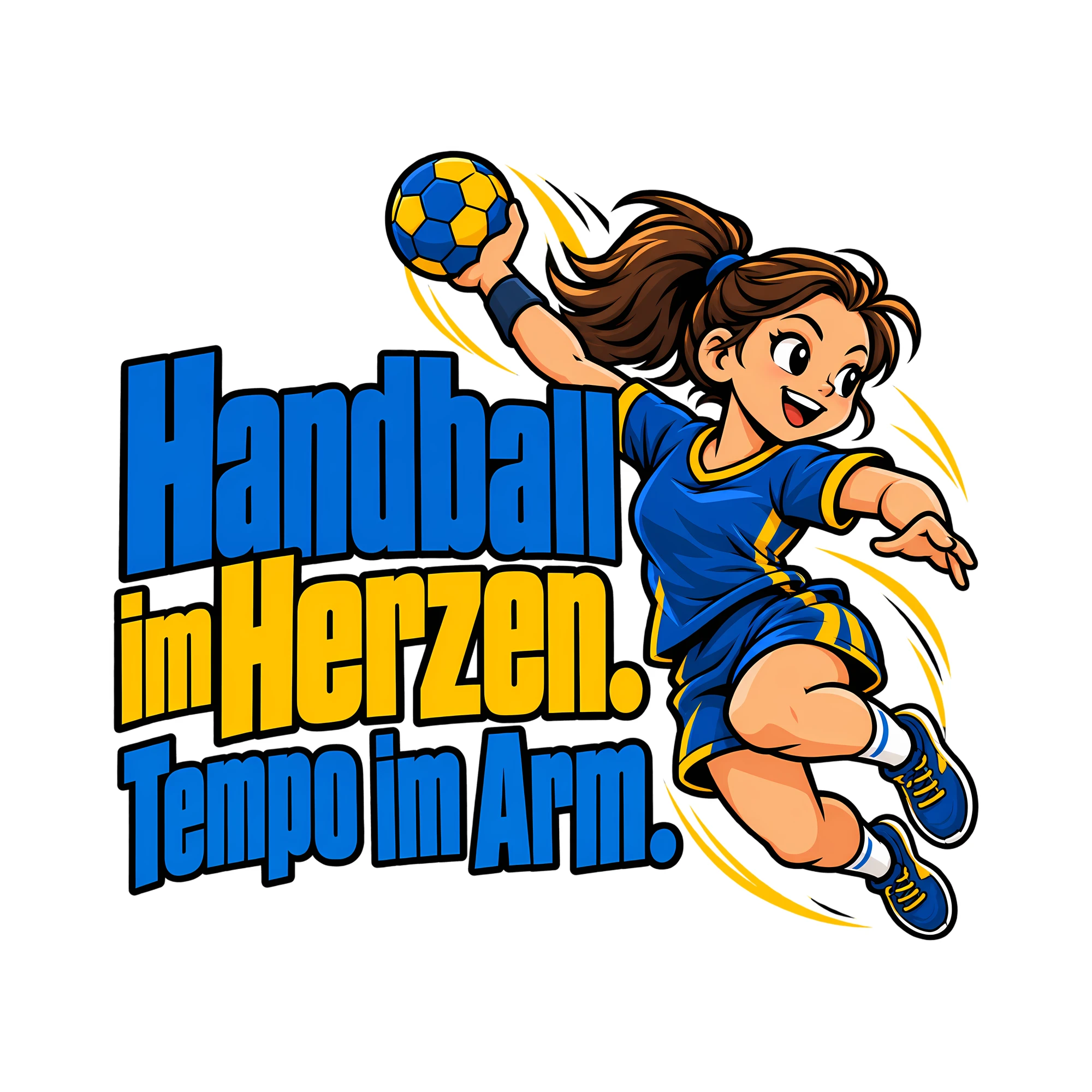 Bügelbild Handball im Herzen. Tempo im Arm. als Grafik auf weißem Hintergrund (BB013836)