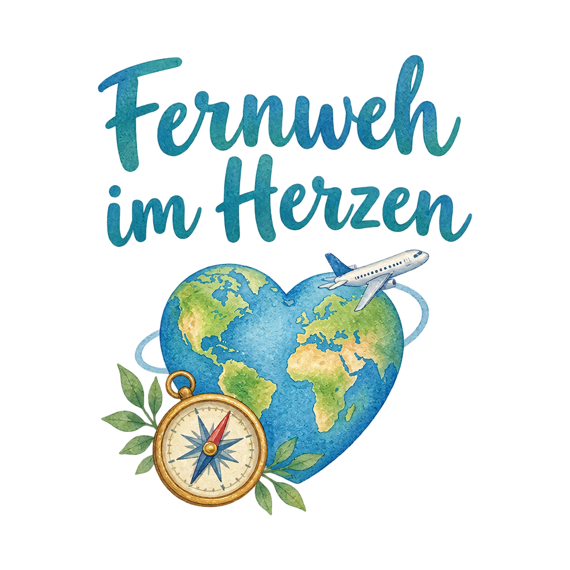 Bügelbild Fernweh im Herzen als Grafik auf weißem Hintergrund (BB019655)