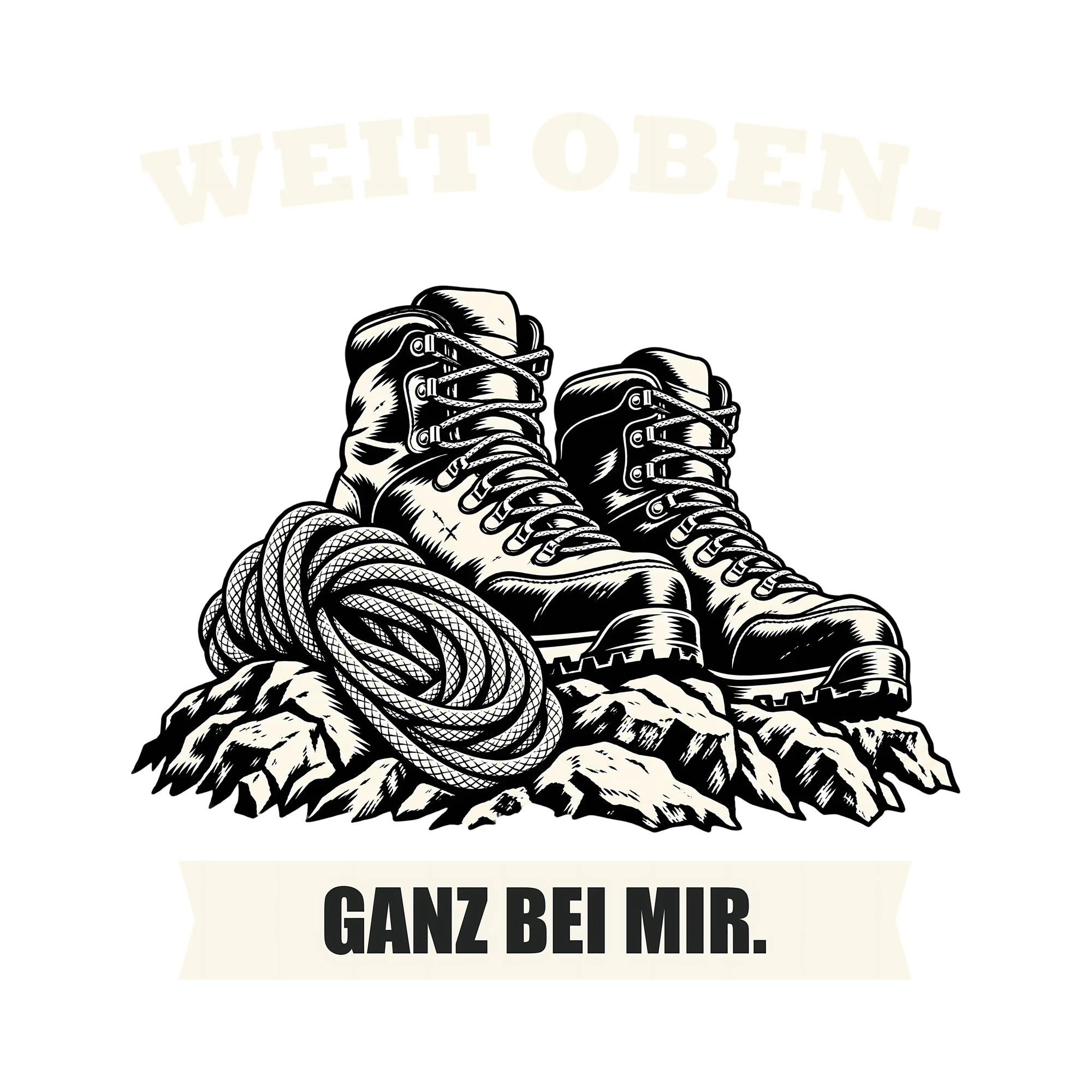 Bügelbild WEIT OBEN. GANZ BEI MIR. als Grafik auf weißem Hintergrund (BB013187)