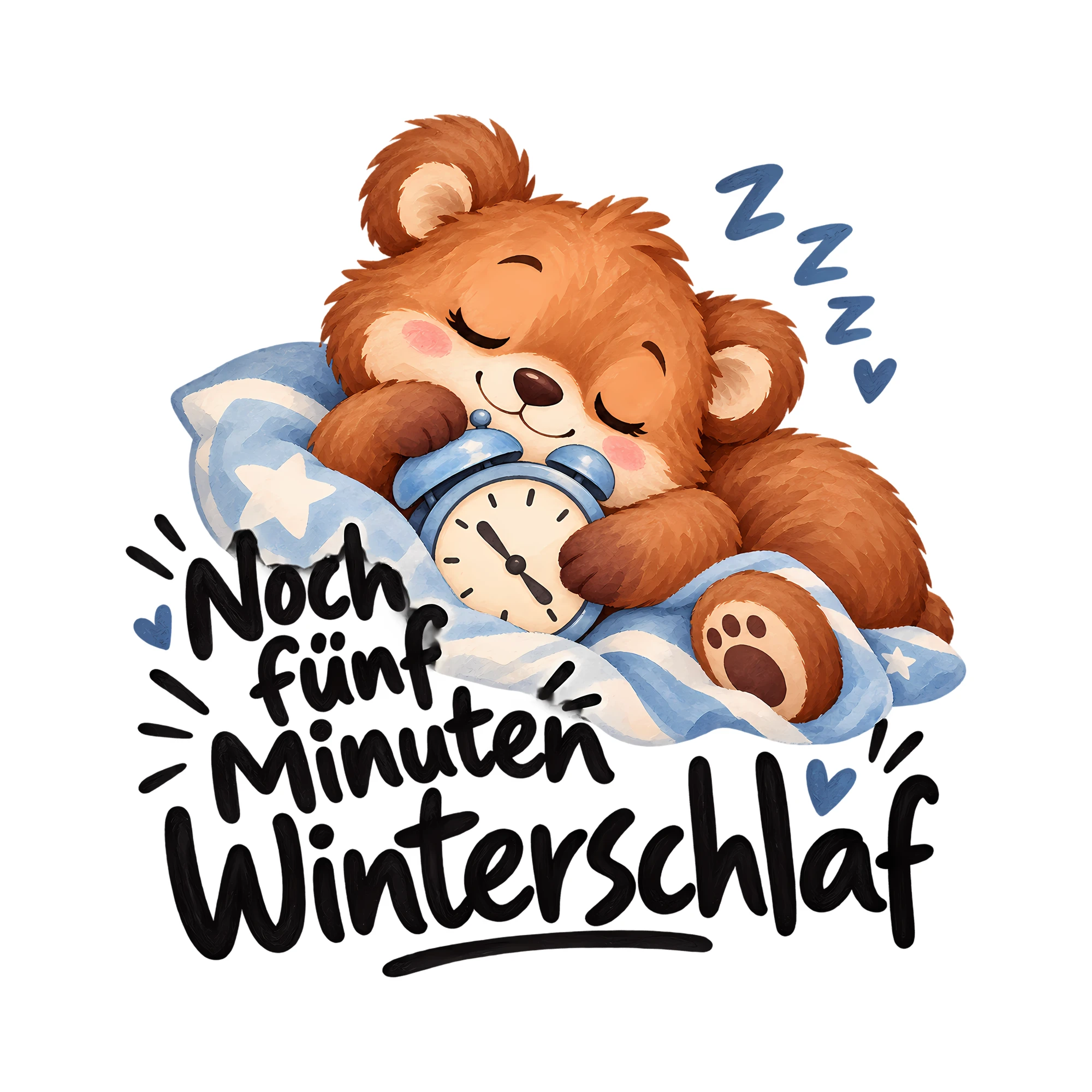 Bügelbild Noch fünf Minuten Winterschlaf als Grafik auf weißem Hintergrund (BB014181)