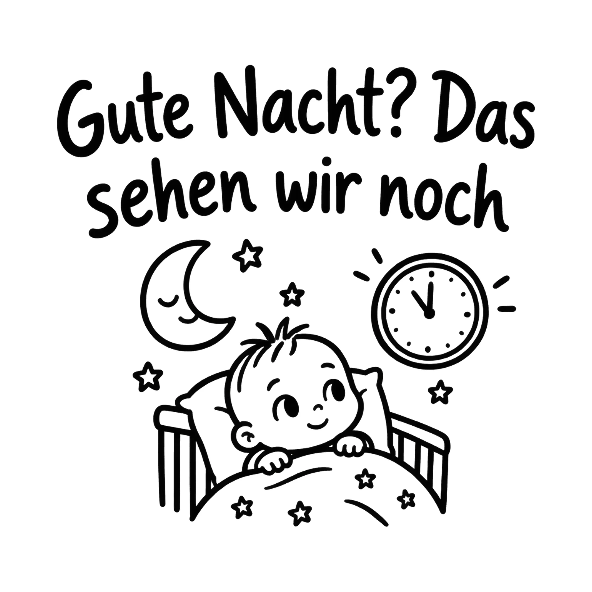Bügelbild Gute Nacht? Das sehen wir noch als Grafik auf weißem Hintergrund (BB020058)